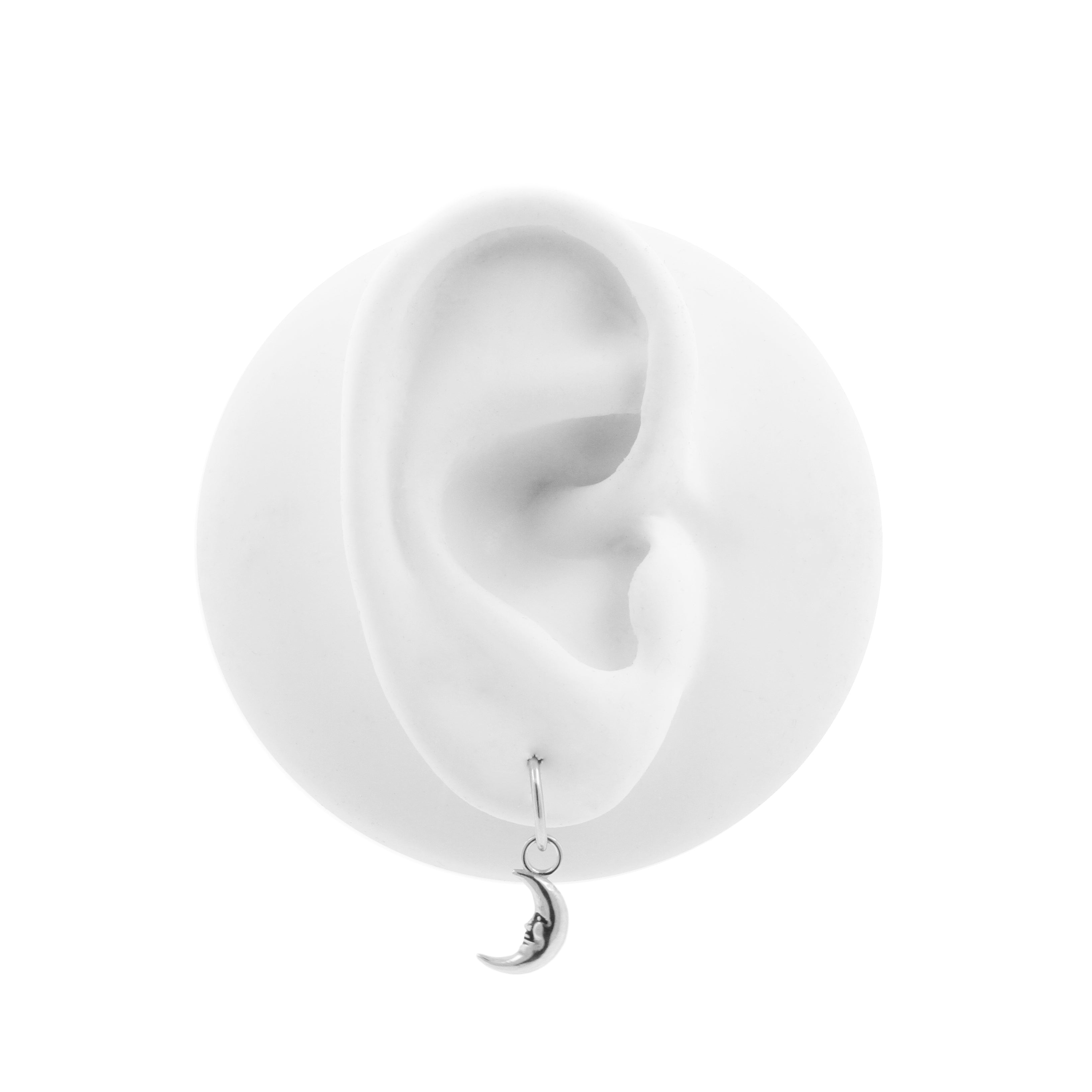 Nickel-Free Stainless Steel Click Ring Charm - Moon - Silver