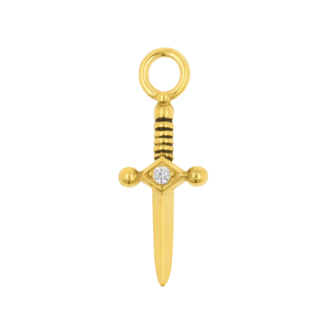 Nikkelvrij Stalen Click Ring Bedel - Small Dagger - Goud