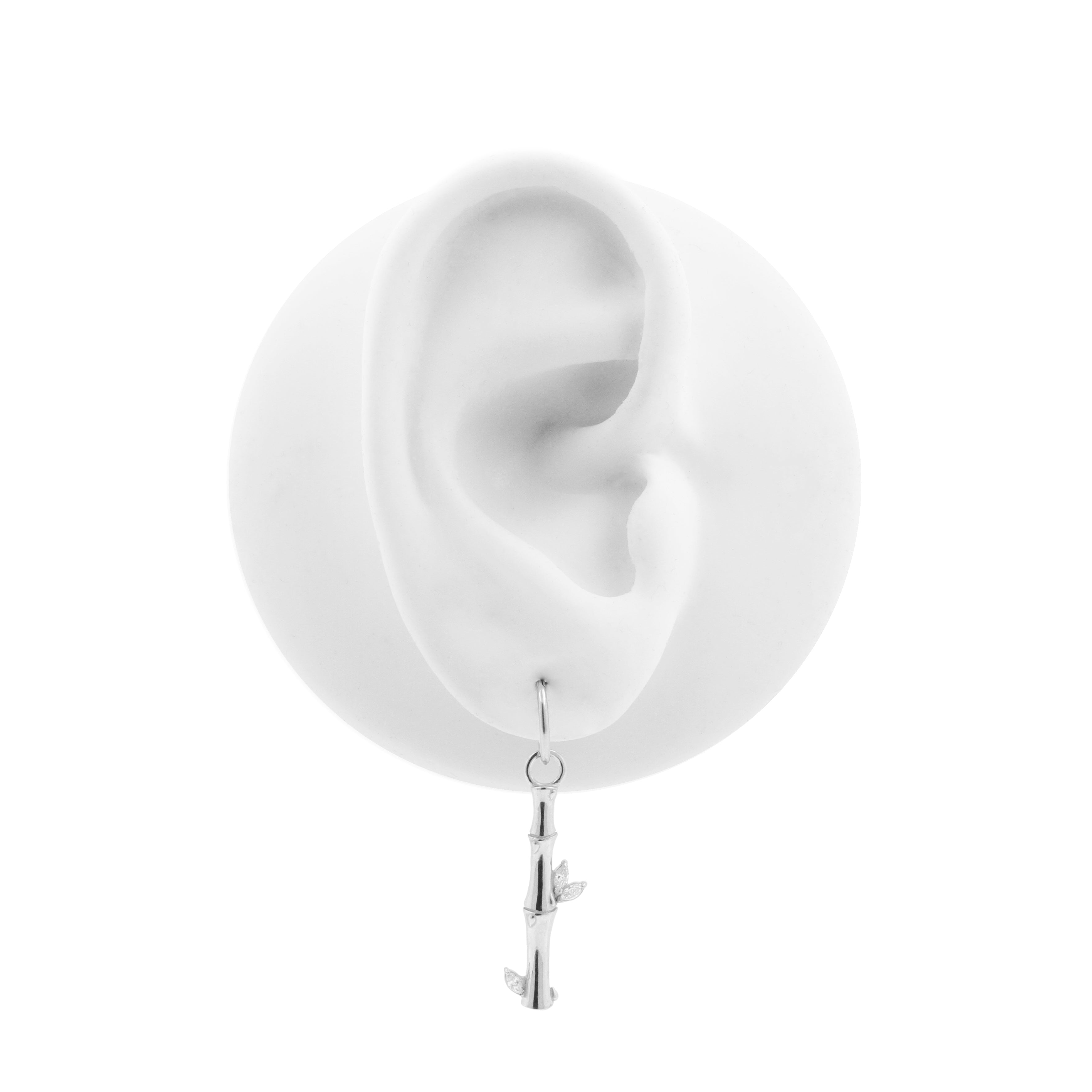 Nickel-Free Stainless Steel Click Ring Charm - Zirconia Bamboo - Silver