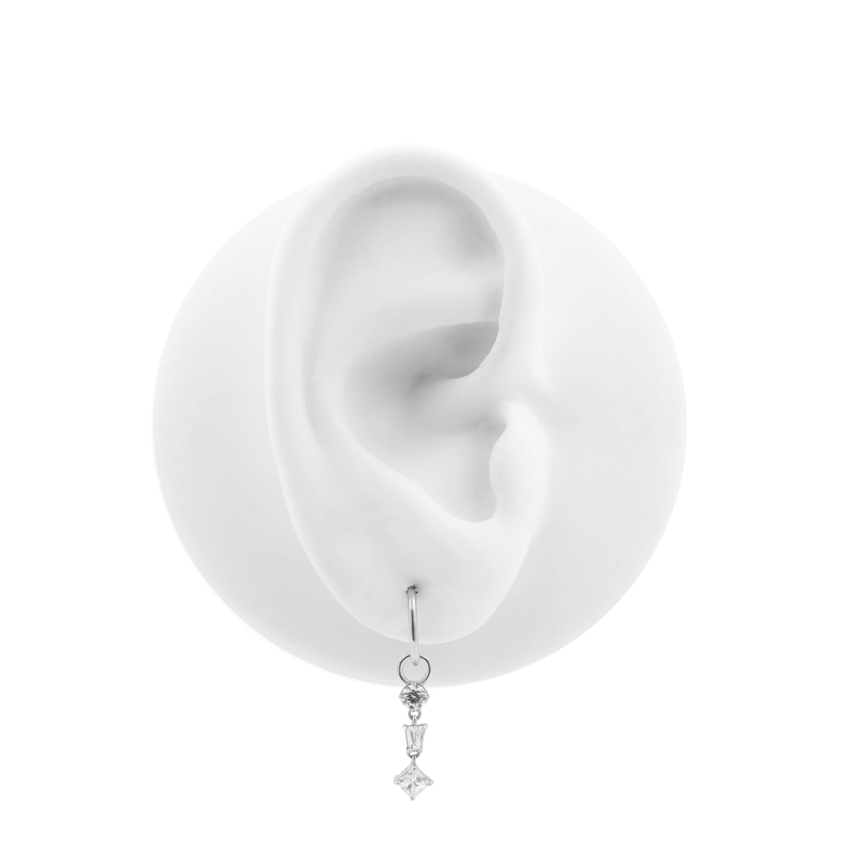 Nickel-Free Stainless Steel Click Ring Charm - Zirconia Dangle - Silver