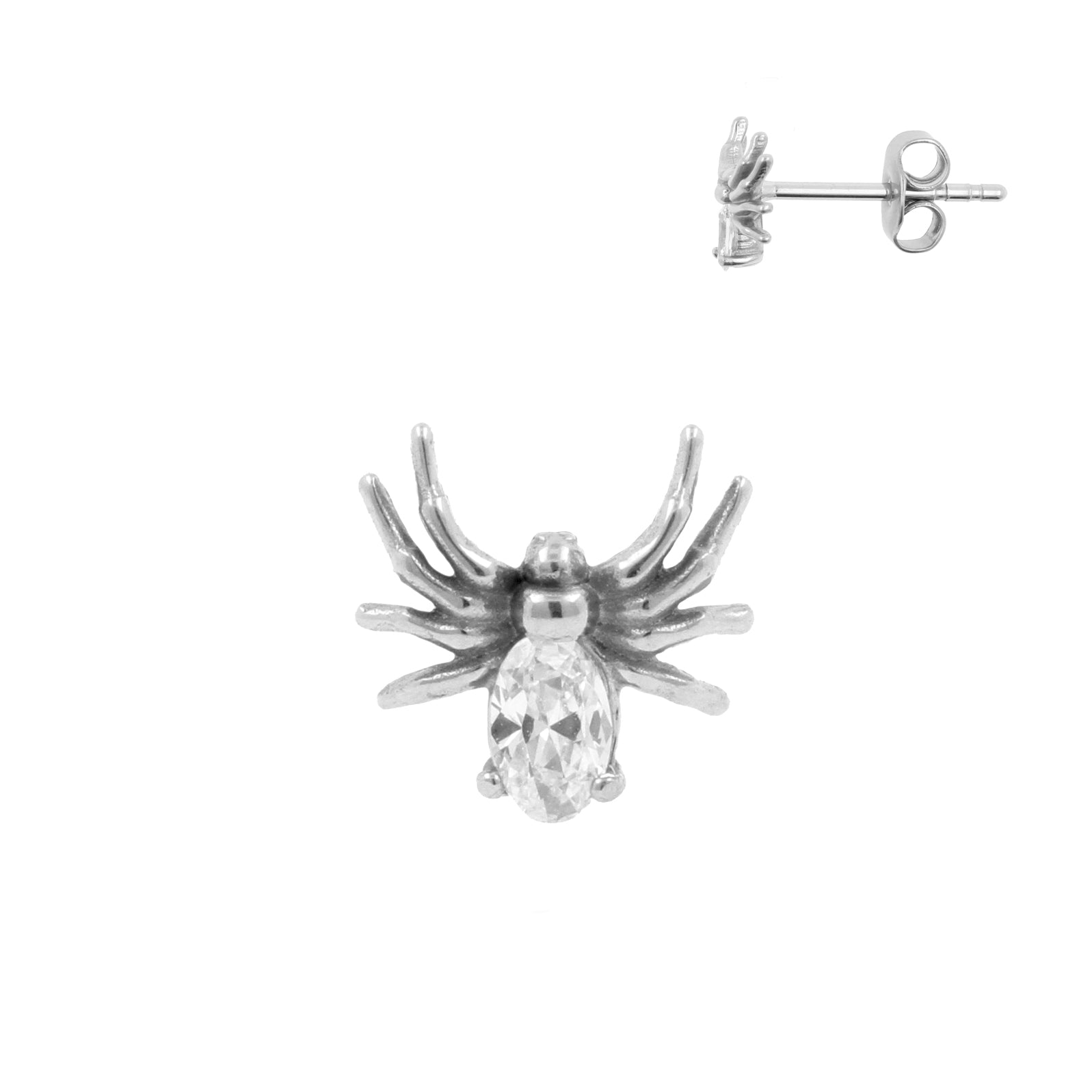 Chirurgisch Stalen Oorstekers - Zirkonia Spider Zilver