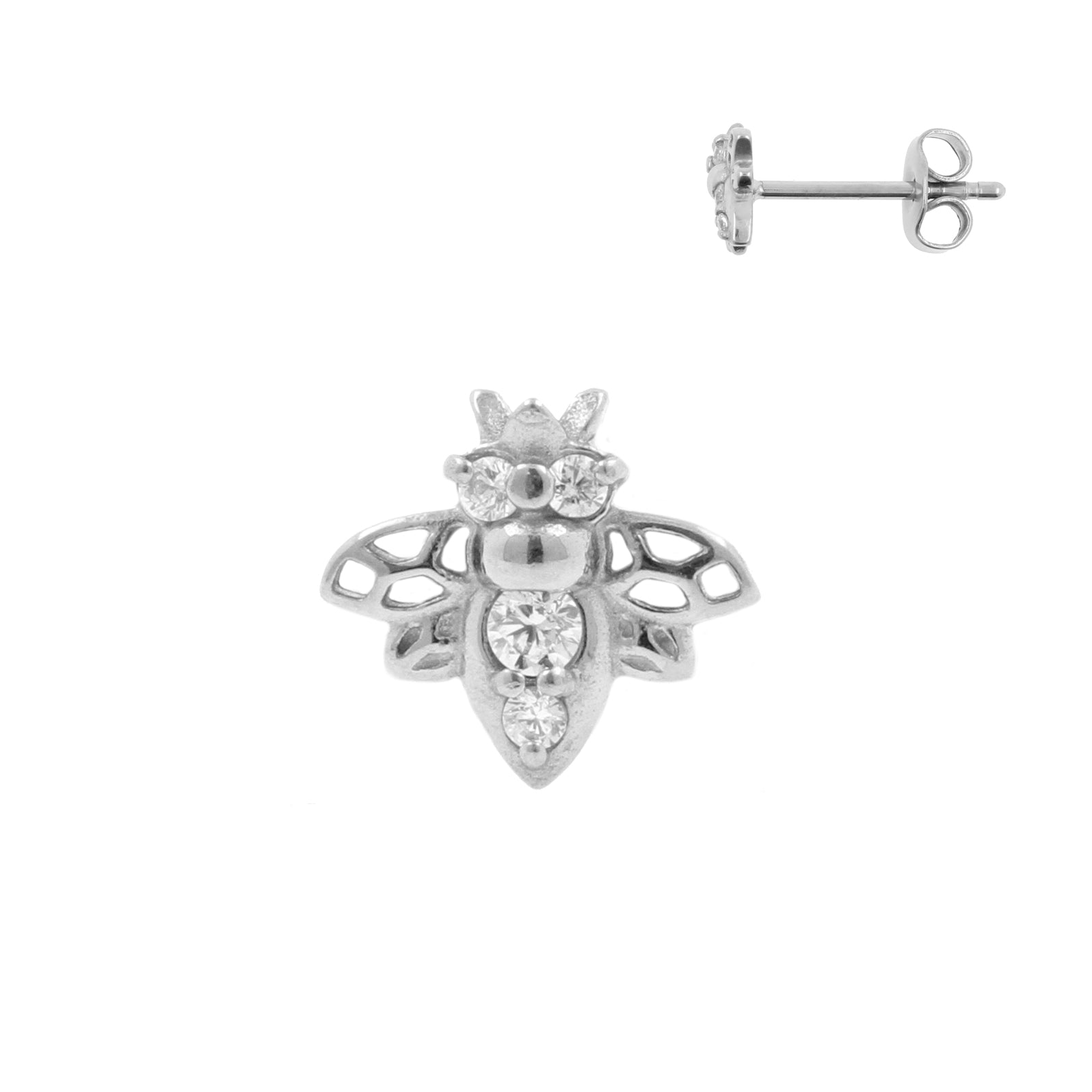 Chirurgisch Stalen Oorstekers - Zirkonia Bee Zilver