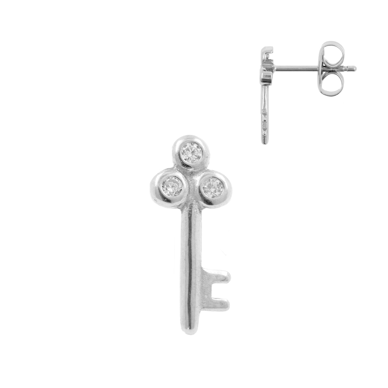 Chirurgisch Stalen Oorstekers - Zirkonia Key Zilver