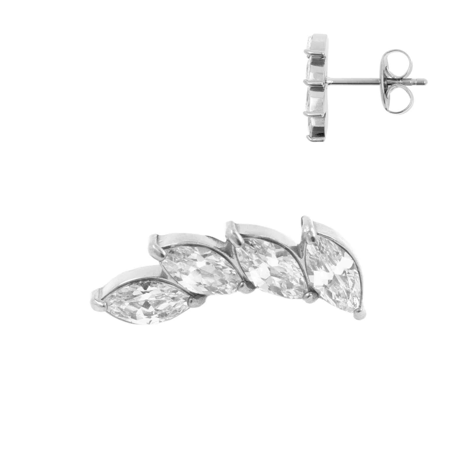 Chirurgisch Stalen Oorstekers - Zirkonia Wing Zilver