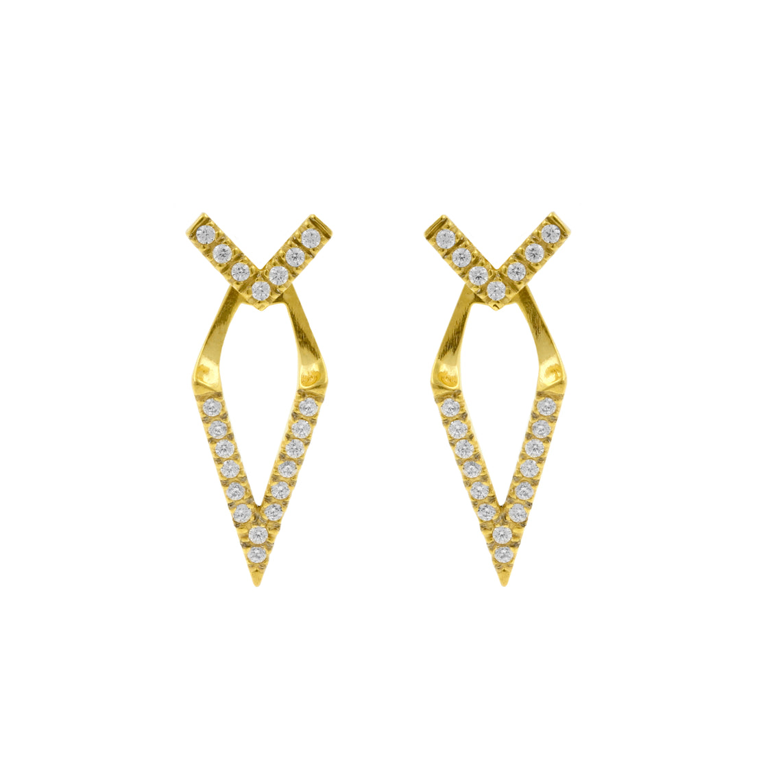 Chirurgisch Staal Zirkonia Oorbel Studs V-vormig met Jacket Goud