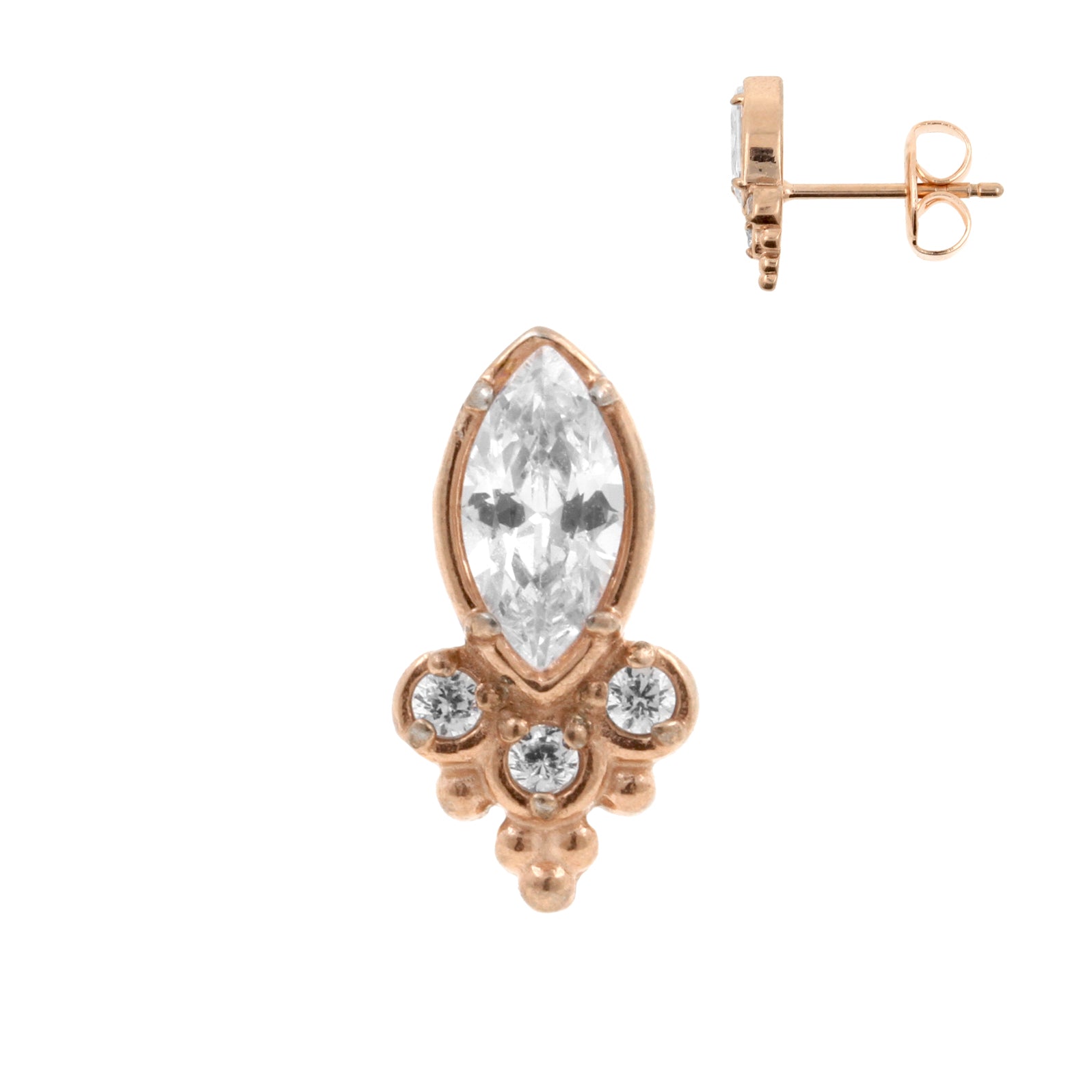 Chirurgisch Stalen Oorstekers Met Marquise Zirkonia En Trinity Dots Rose Goud