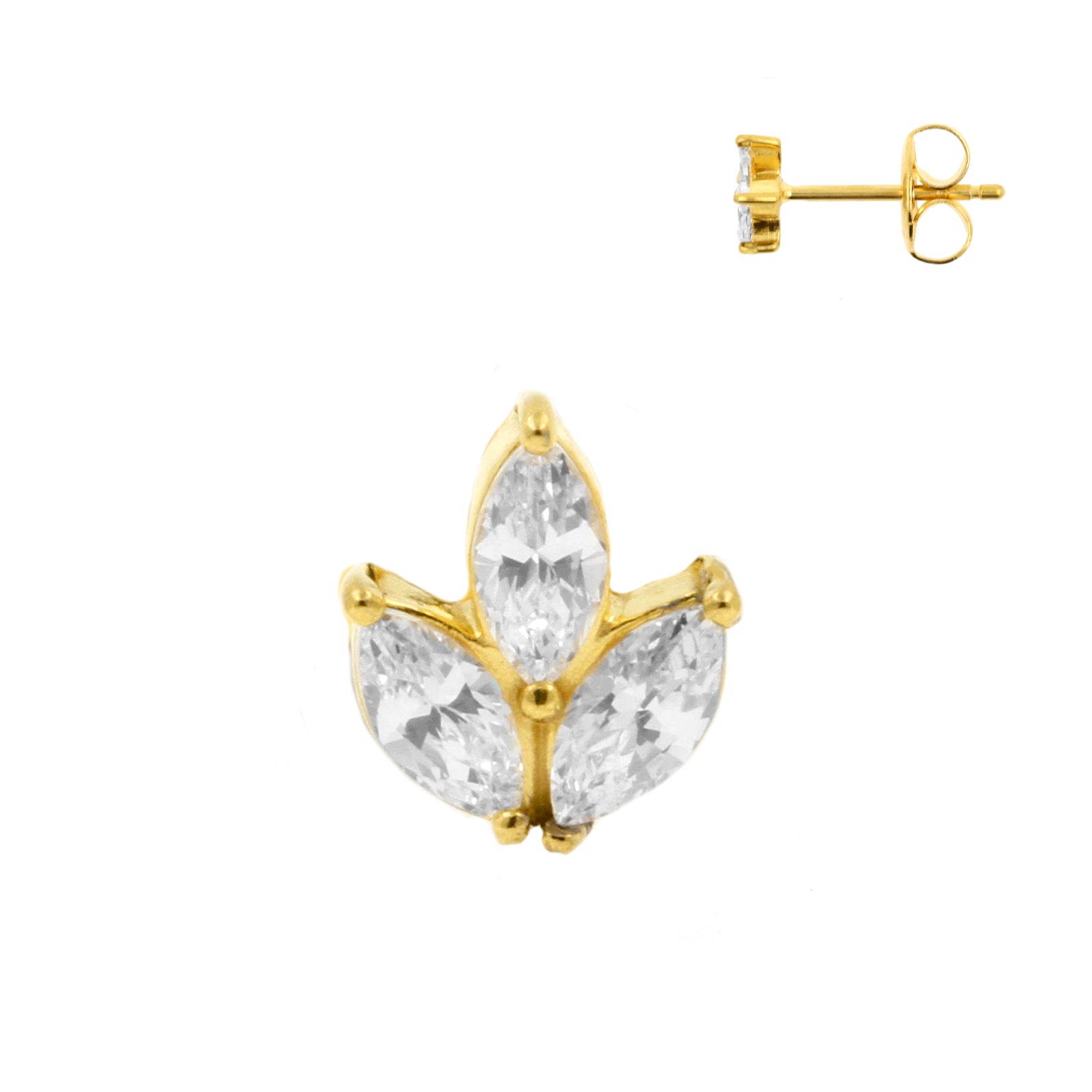 Chirurgisch Stalen Oorstekers - Marquise Zirkonia Cluster Goud