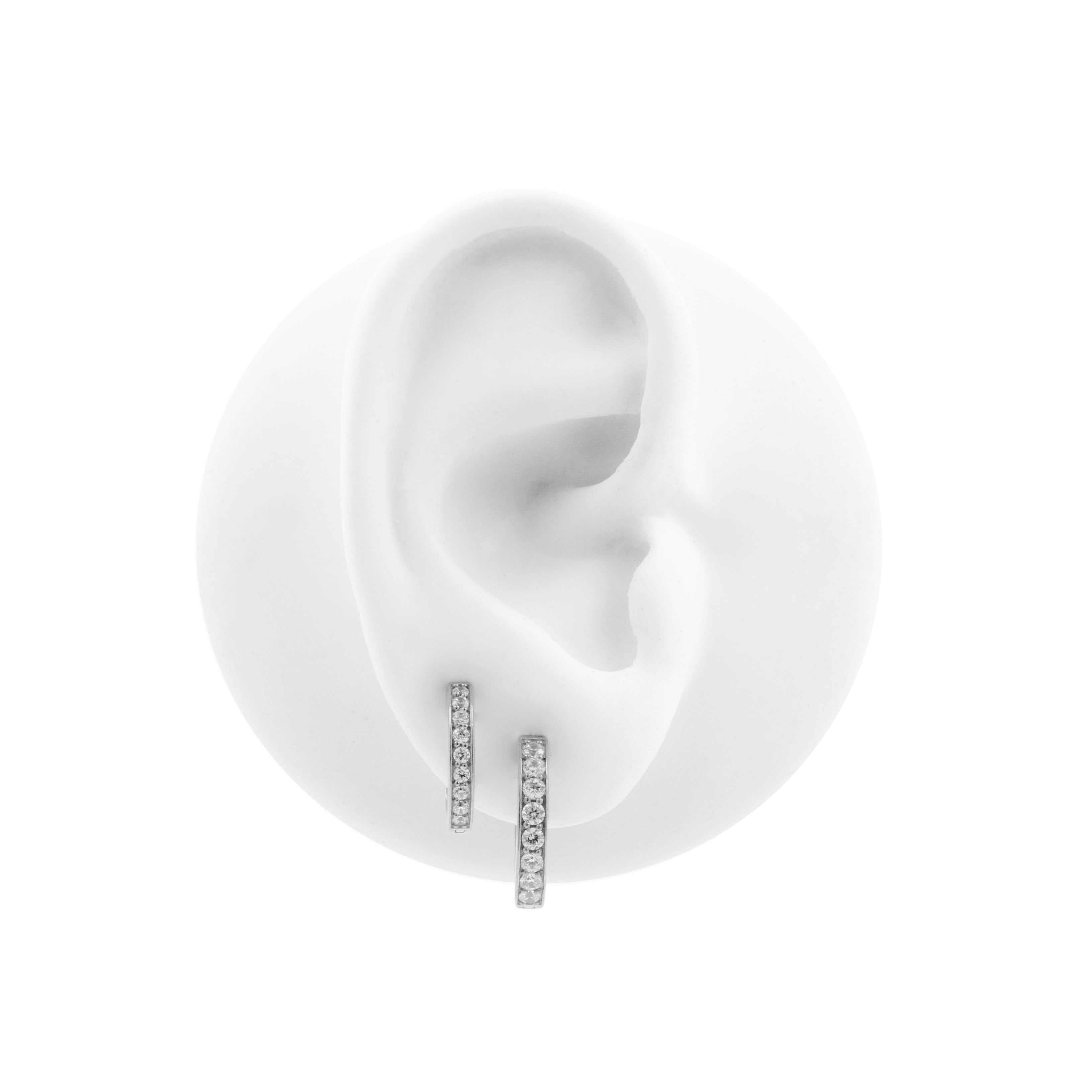 Surgical Steel Click Hoop Earrings - Zirconia - Silver