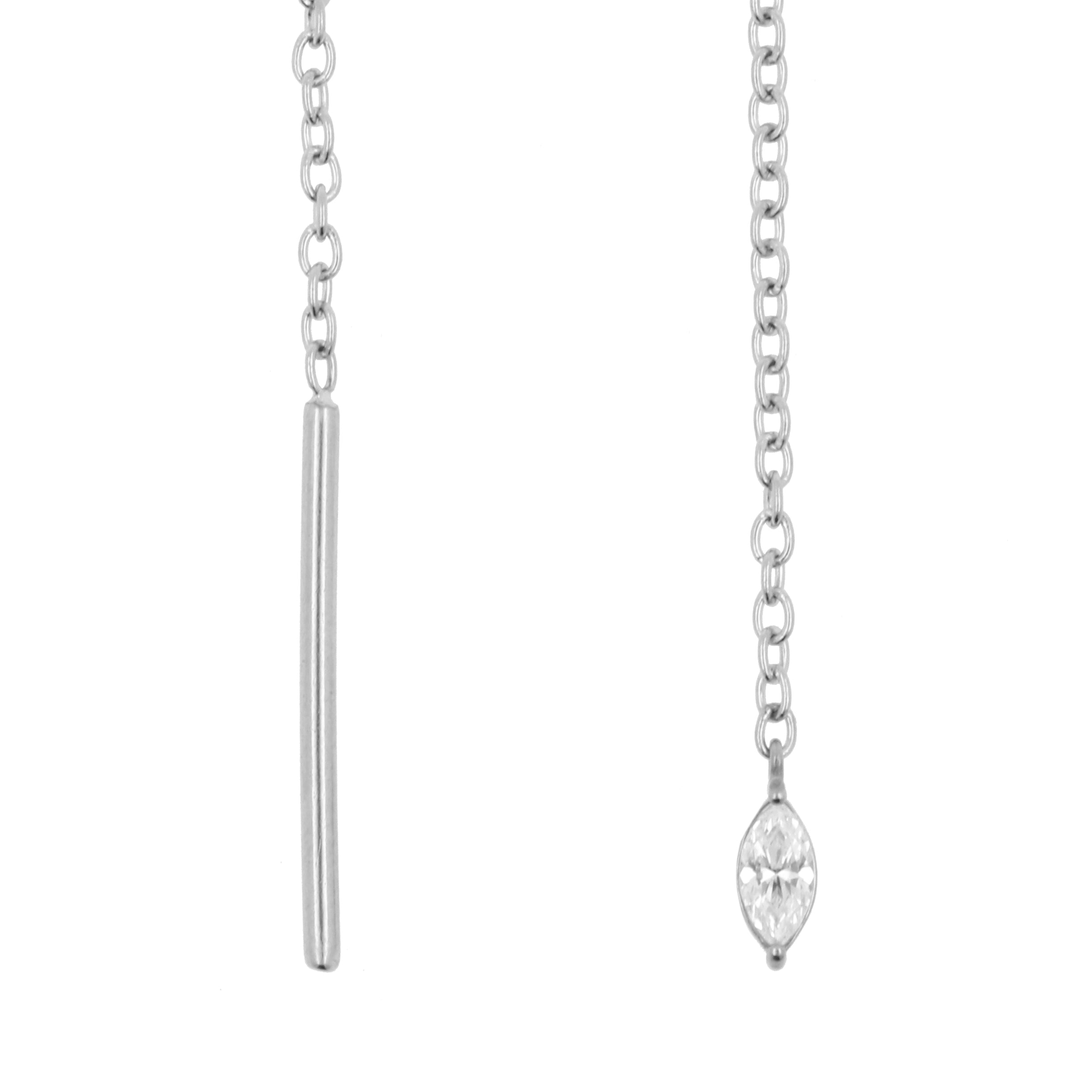Chirurgisch Stalen Oor Threader - Zirkonia Marquise Zilver