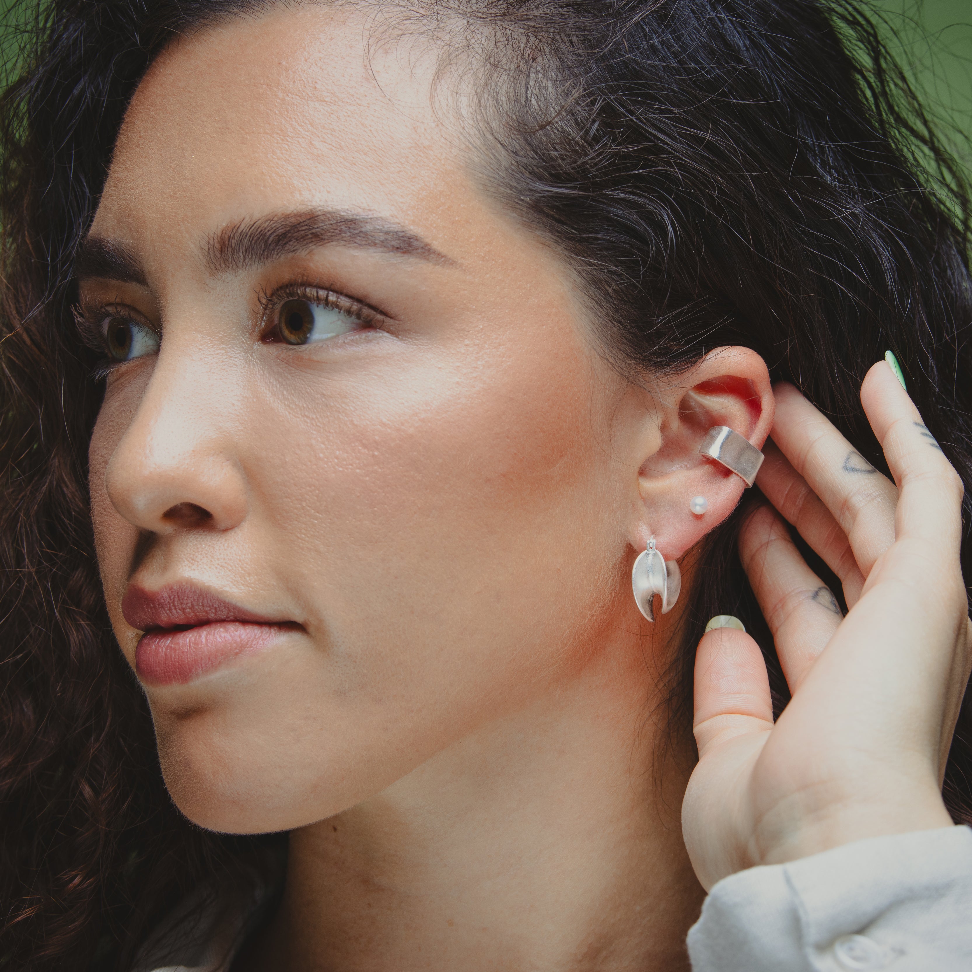 925 Silver Ear Hoops - Matte Crescent Silver