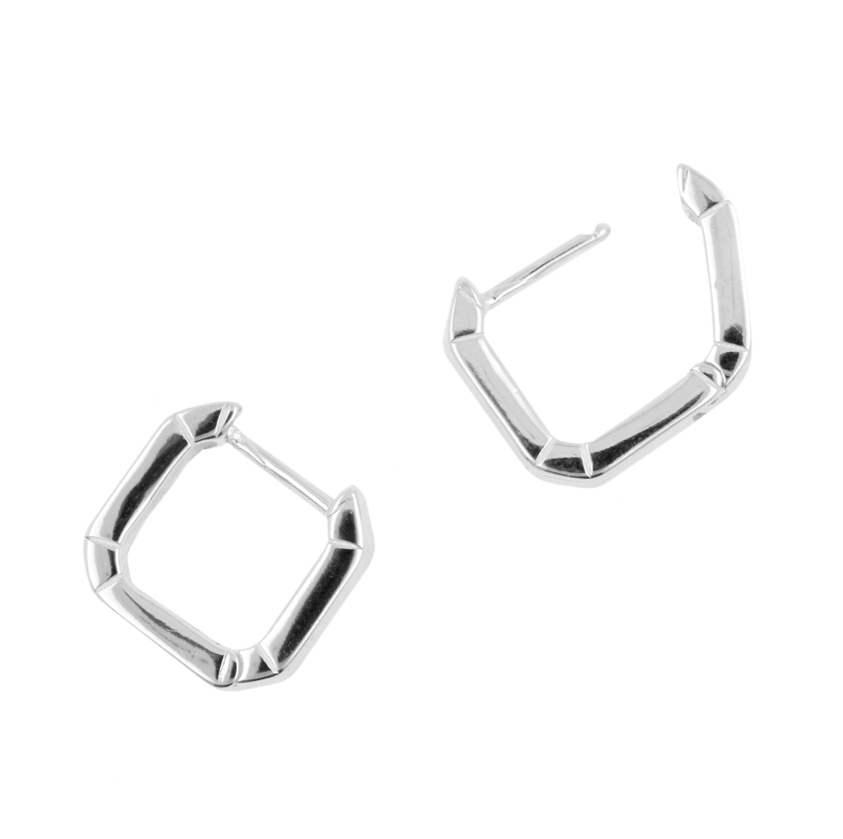 925 Silver Ear Hoops - Cube - Silver