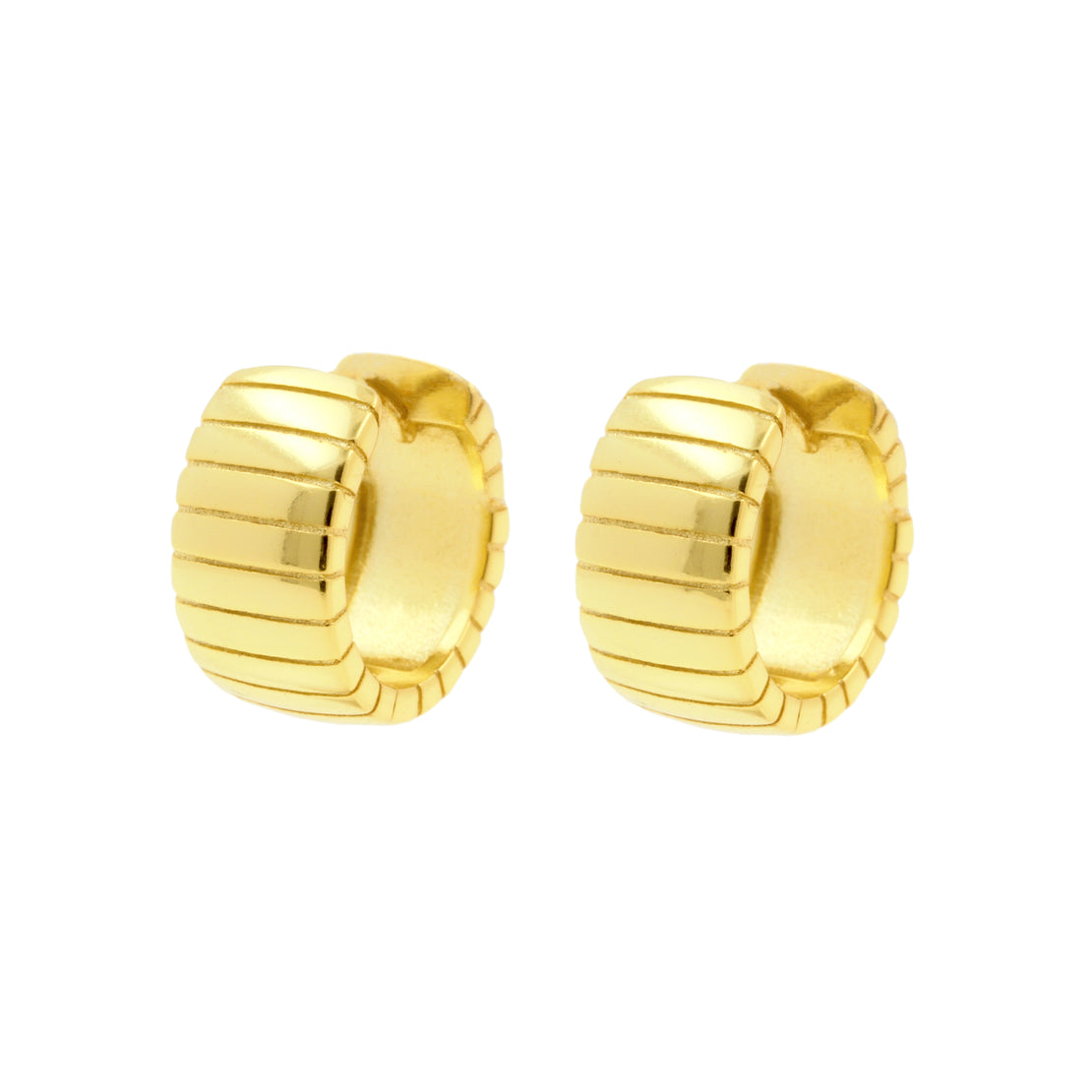 925 Silver Ear Hoops - Striped Bangle - Gold