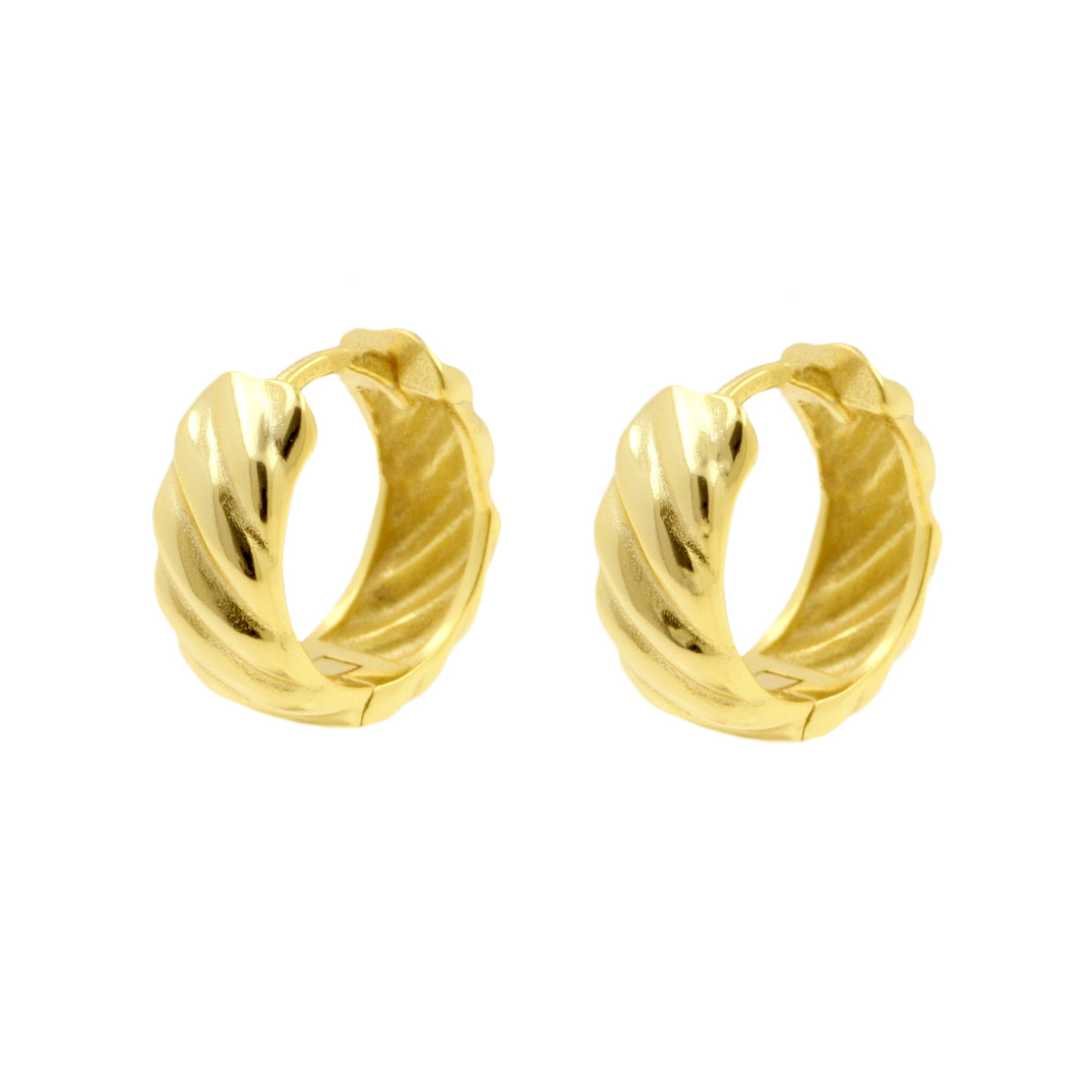 925 Zilver Oorringen - Schuine Strepen - Goud