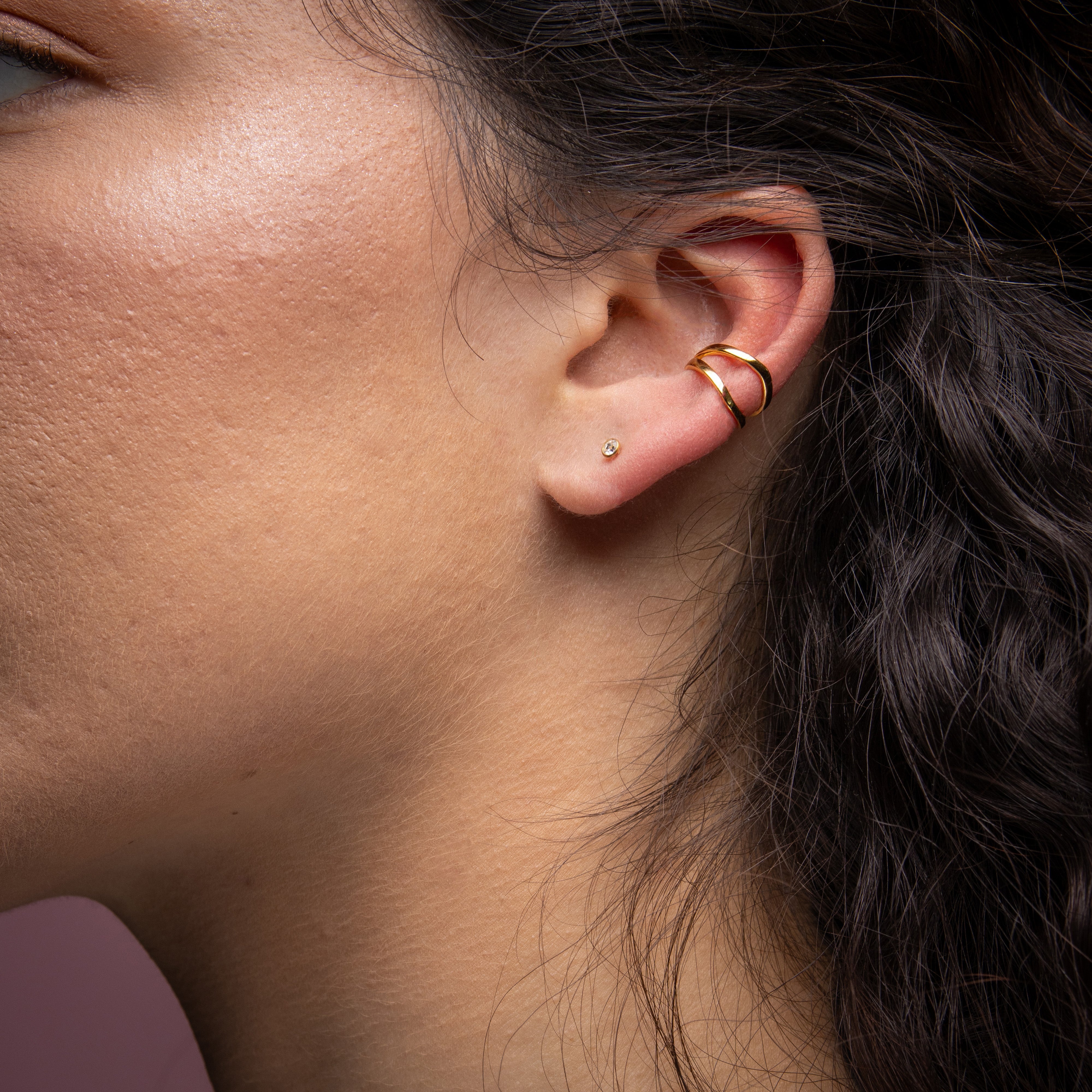 925 Silver Ear Cuff - Double Ellipse - Gold