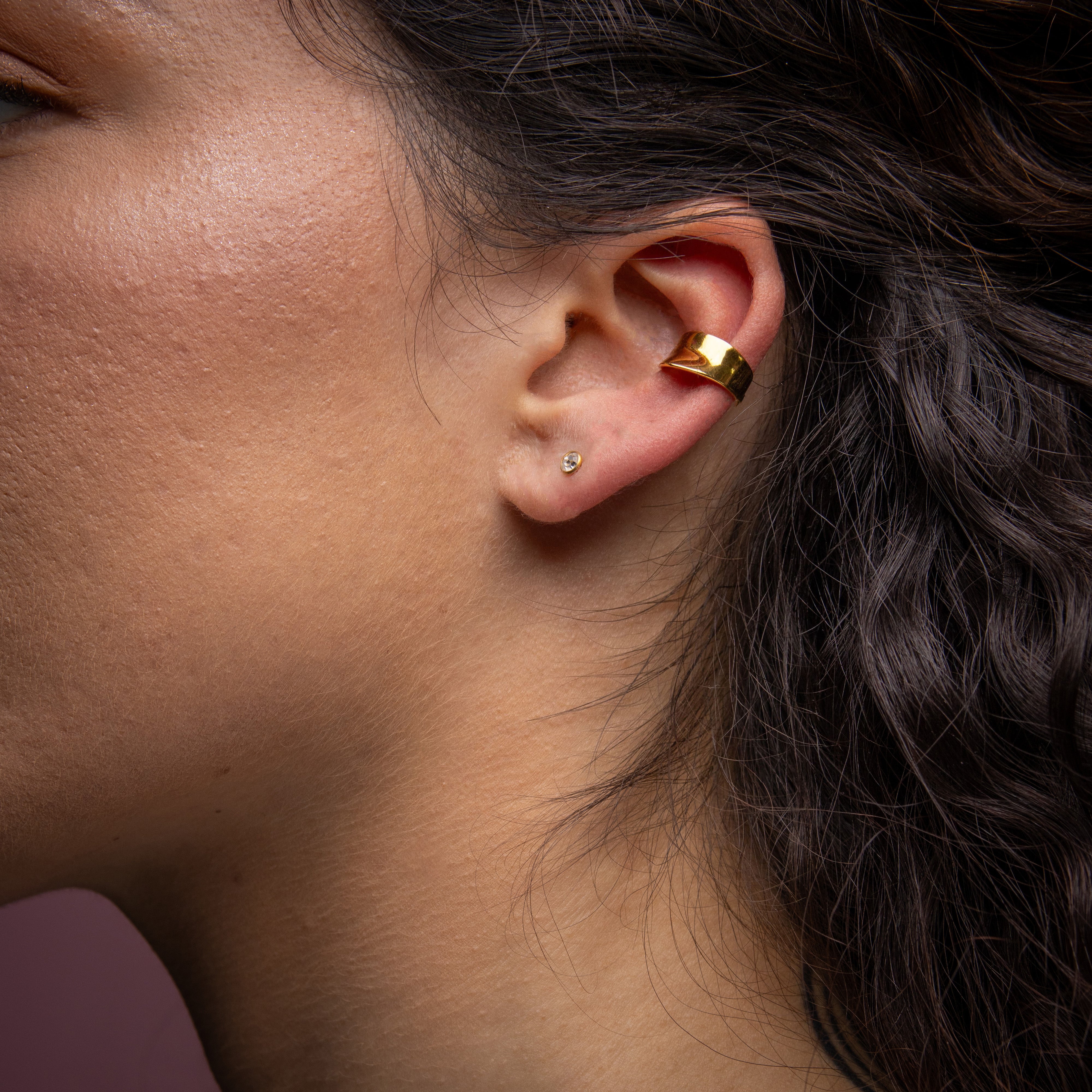 925 Silver Ear Cuff - Organic Drop - Gold