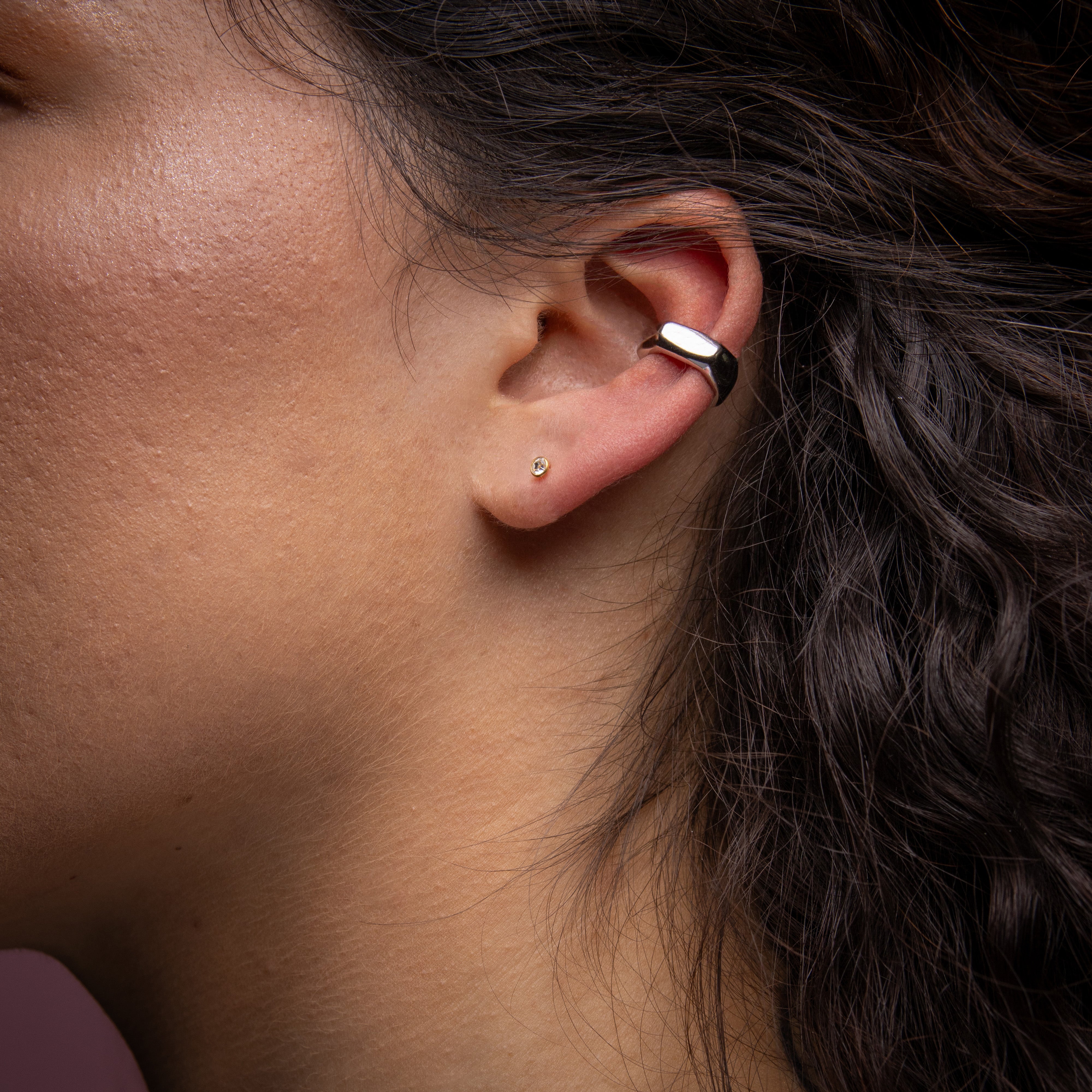 925 Silver Ear Cuff - Organic Hexagon - Silver