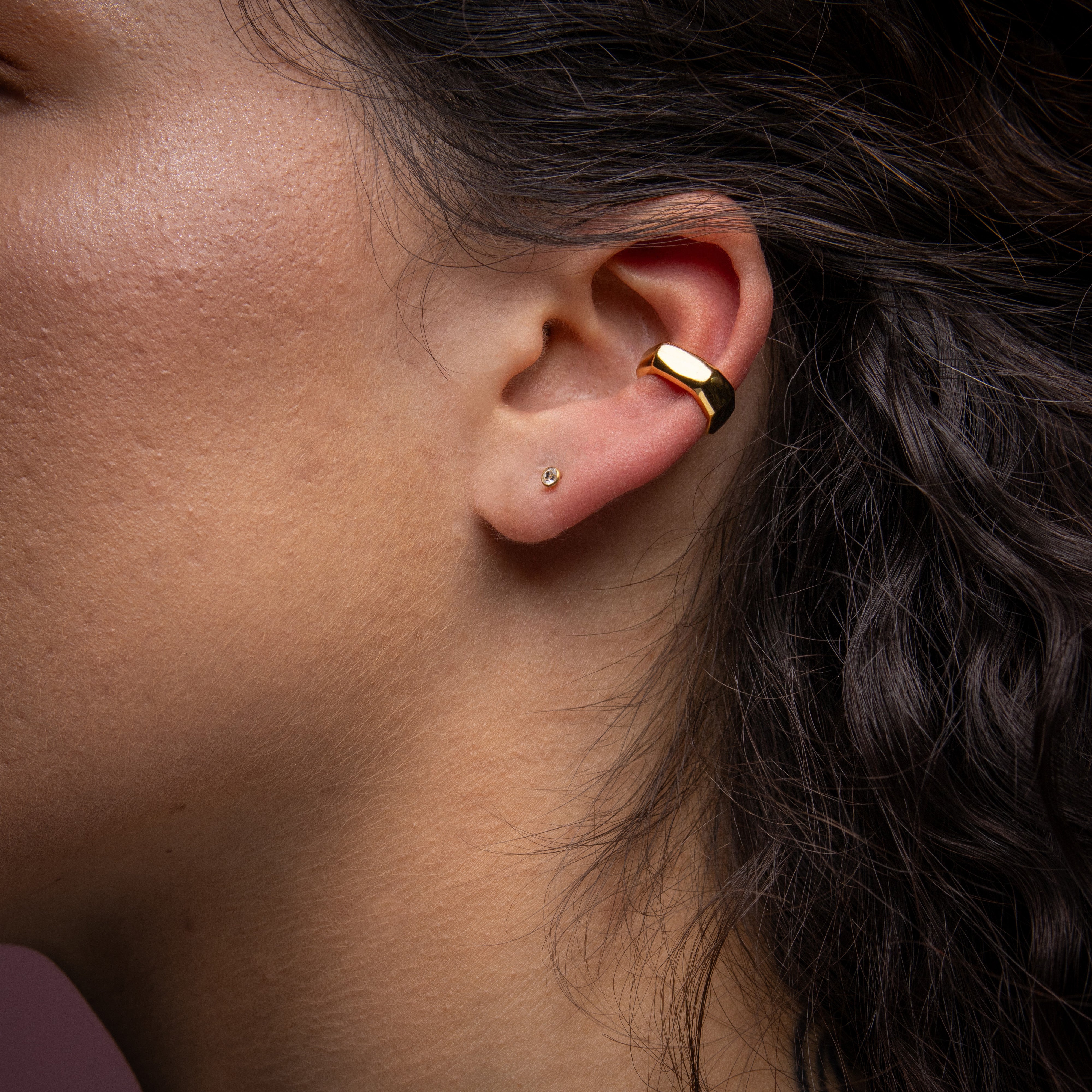 925 Silver Ear Cuff - Organic Hexagon - Gold
