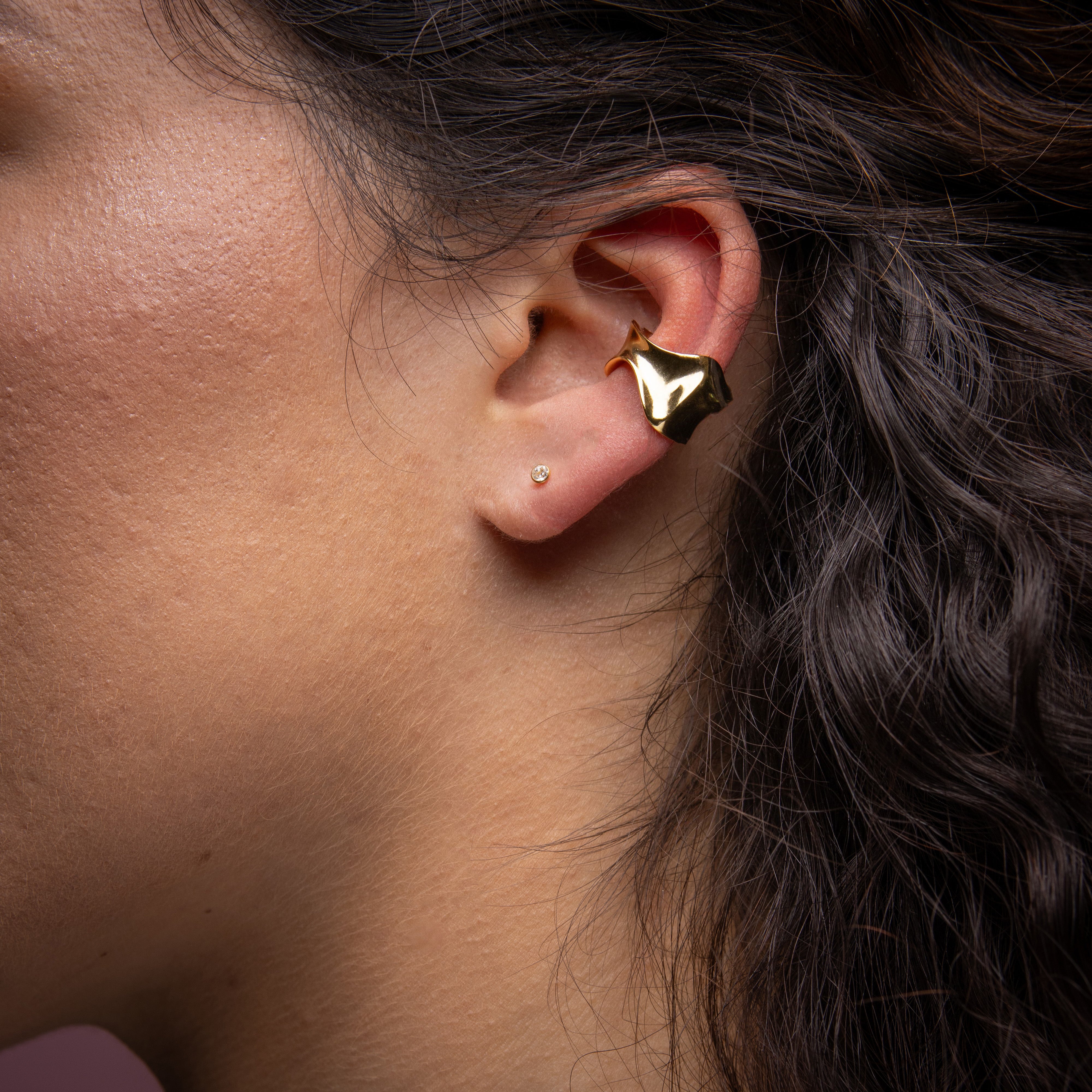 925 Silver Ear Cuff - Organic Twist - Gold