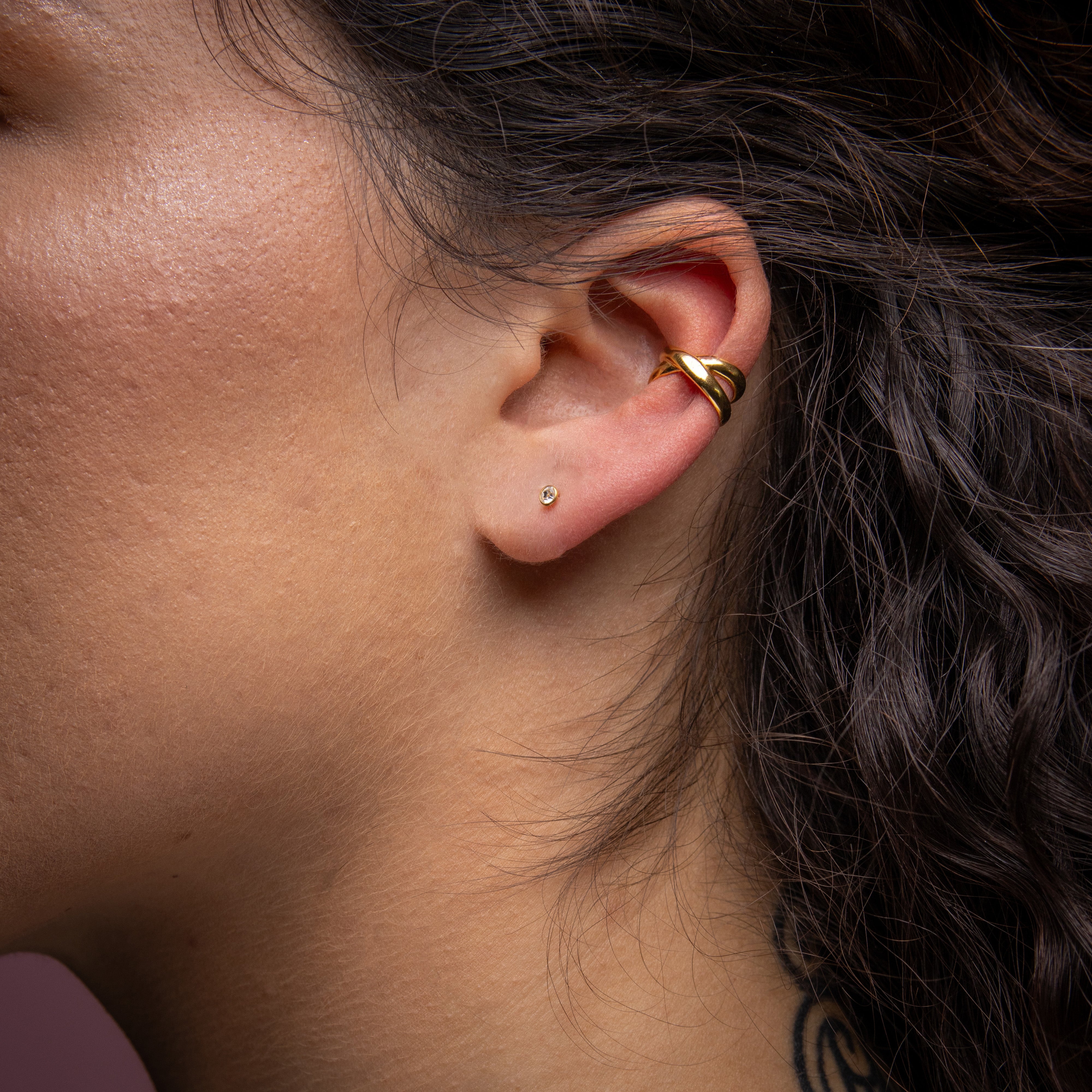 925 Silver Ear Cuff - Twisted Loop - Gold