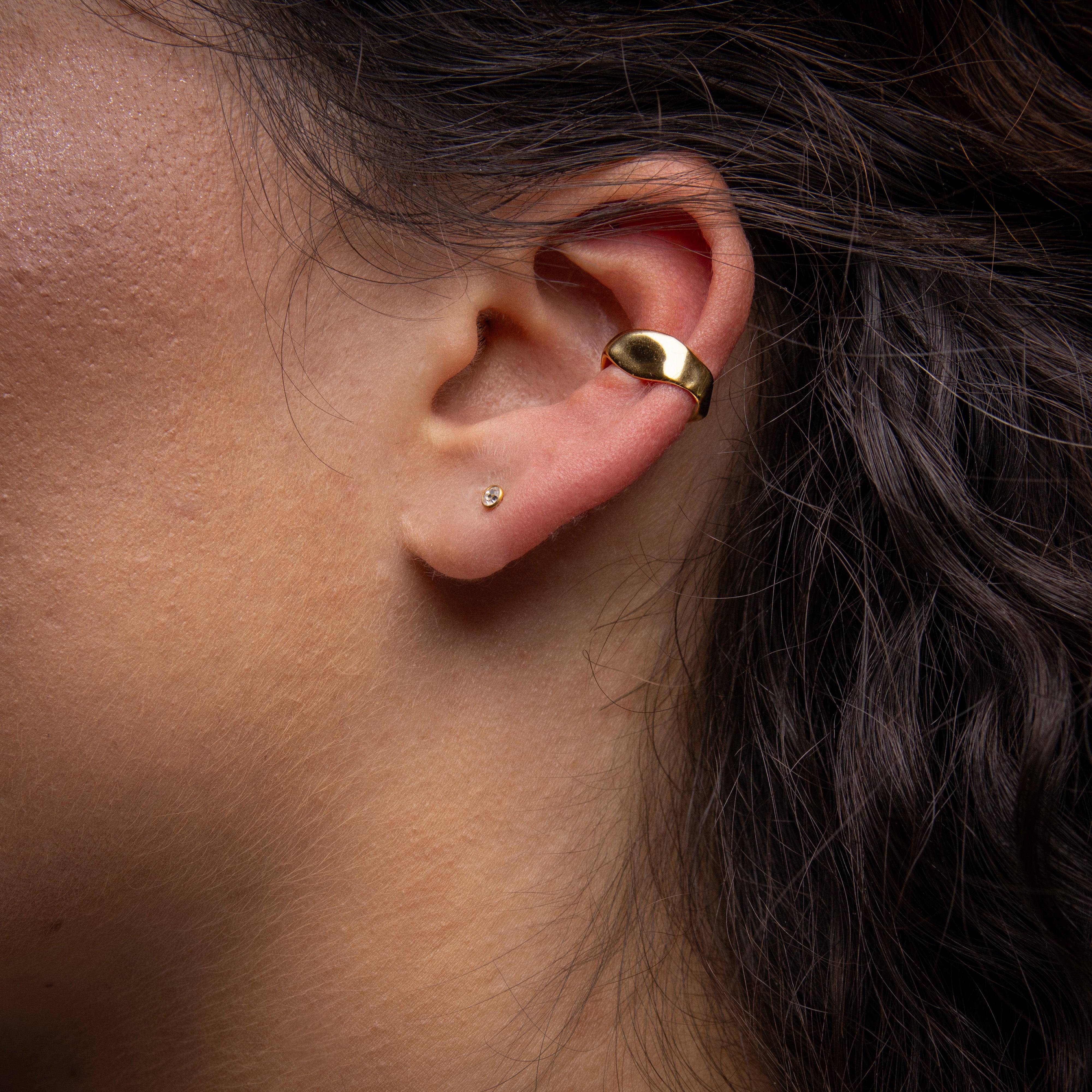 925 Silver Ear Cuff - Organic Band - Gold