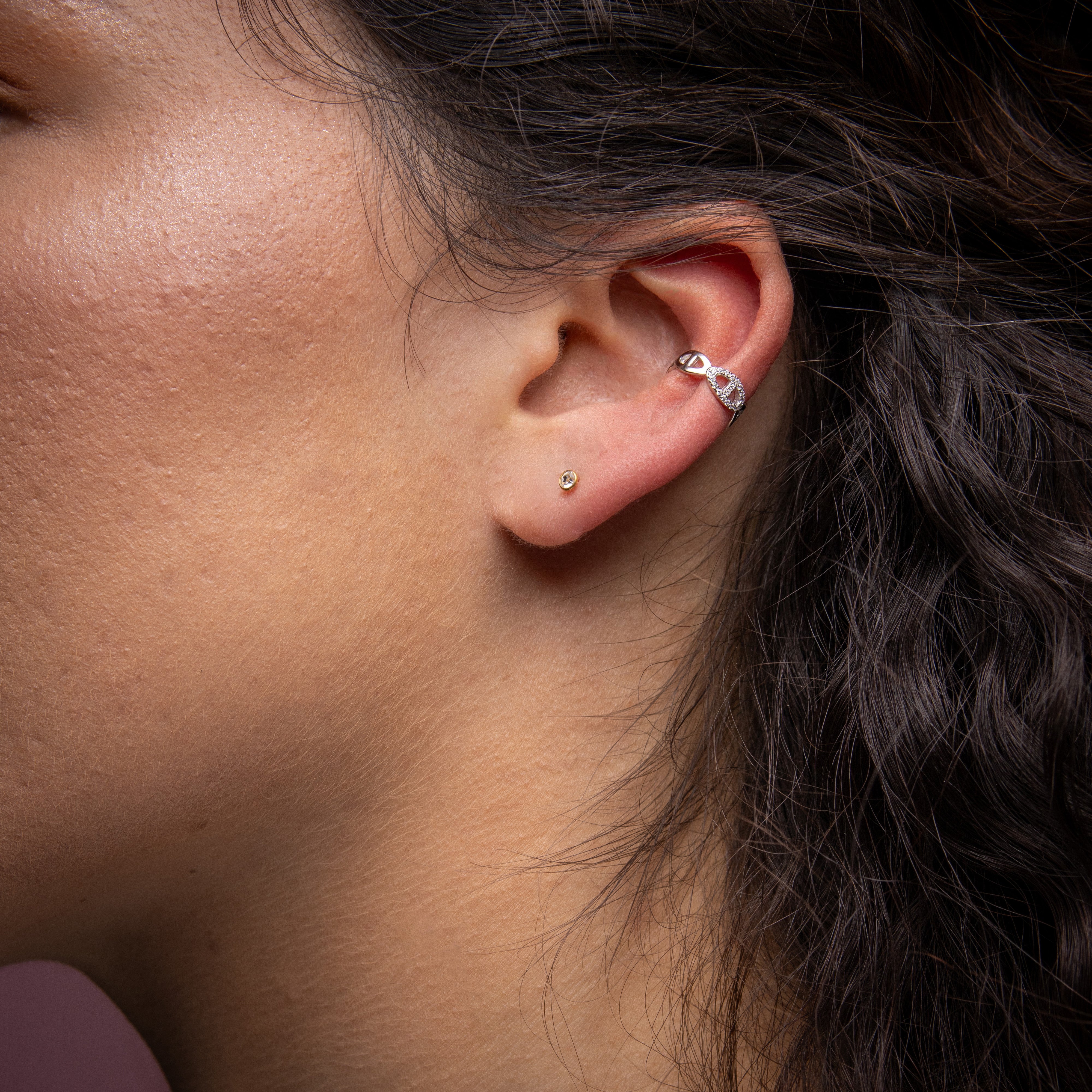 925 Silver Ear Cuff - Zirconia Chain - Silver
