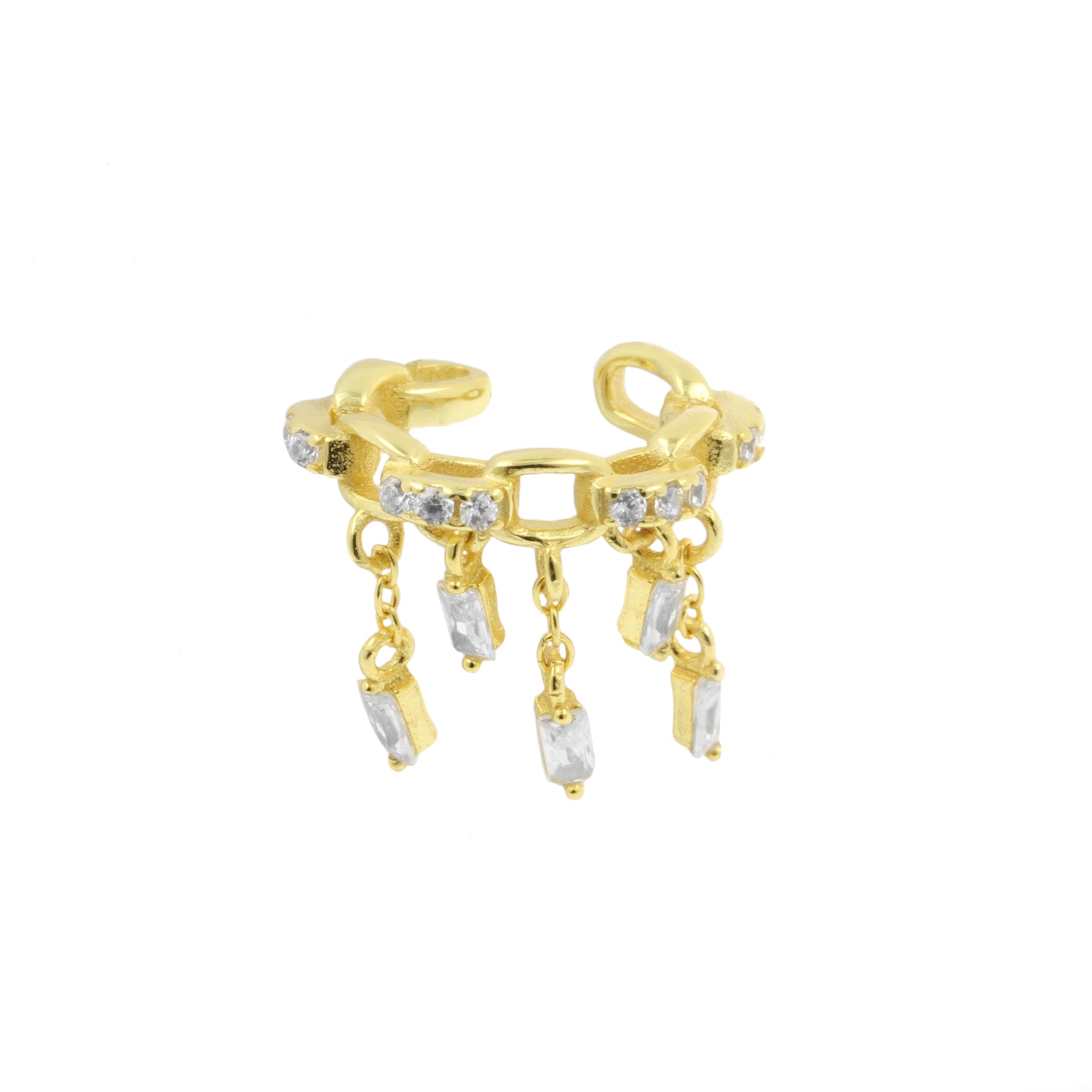 925 Silver Ear Cuff - Jewel Chain - Gold