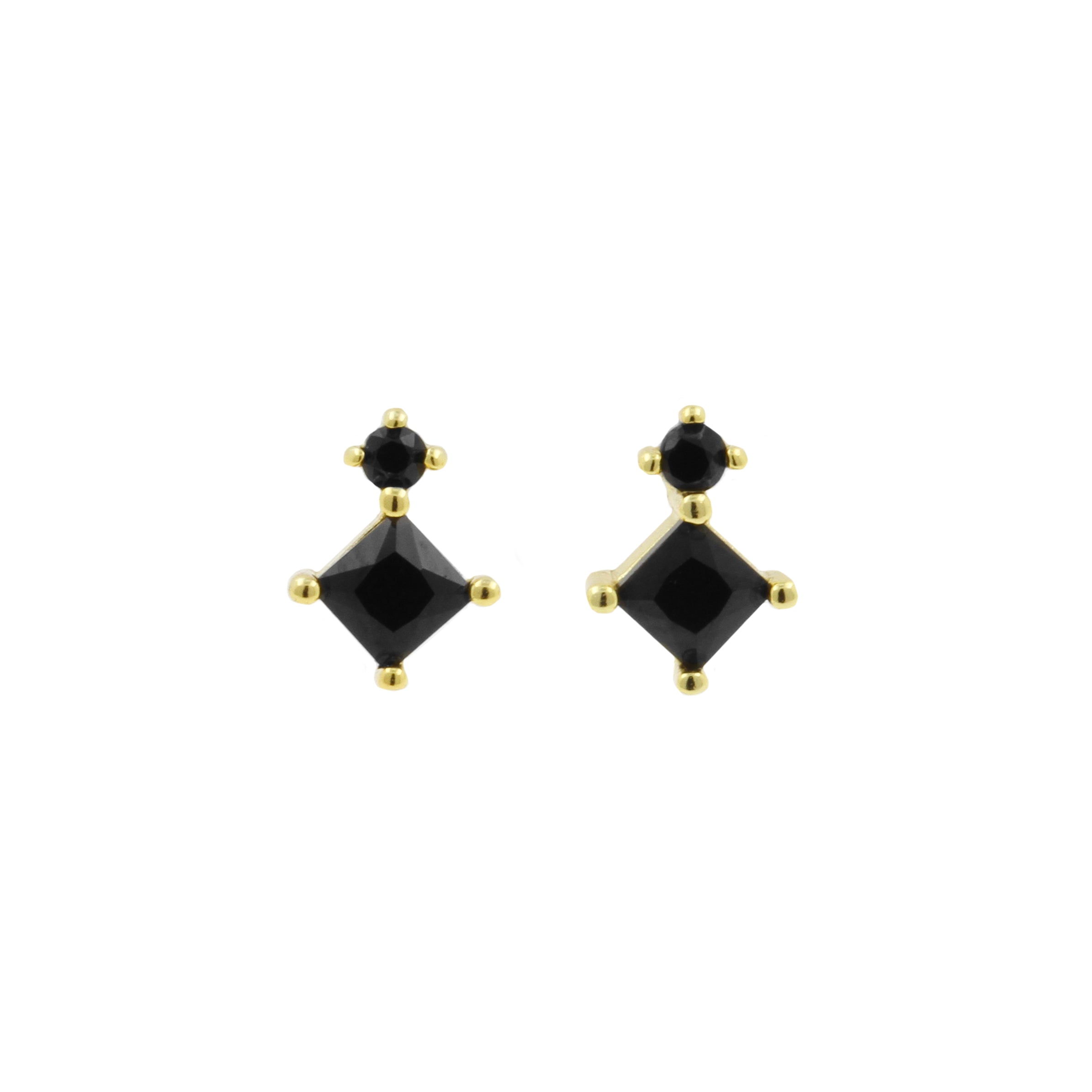 925 Silver Earstuds With Black Gems - Gold