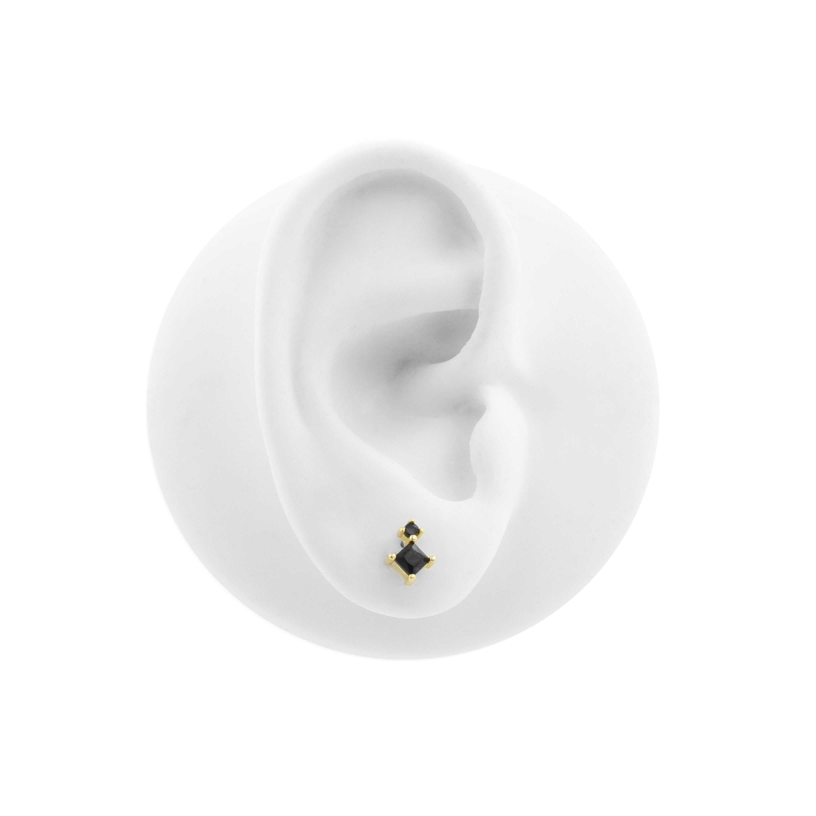 925 Silver Earstuds With Black Gems - Gold