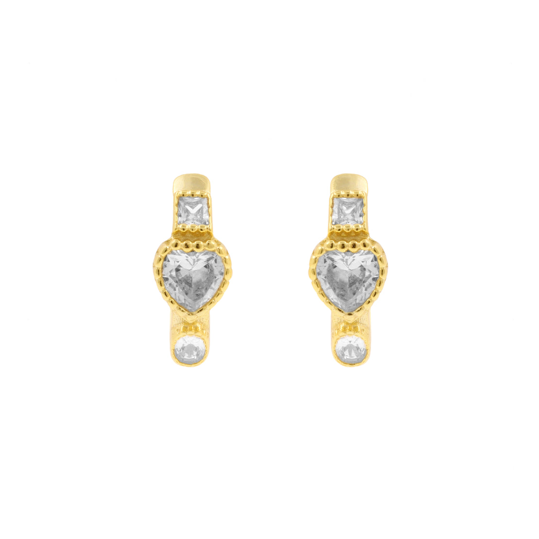925 Silver 925 Silver Ear Hoops - Zirconia Heart Gold