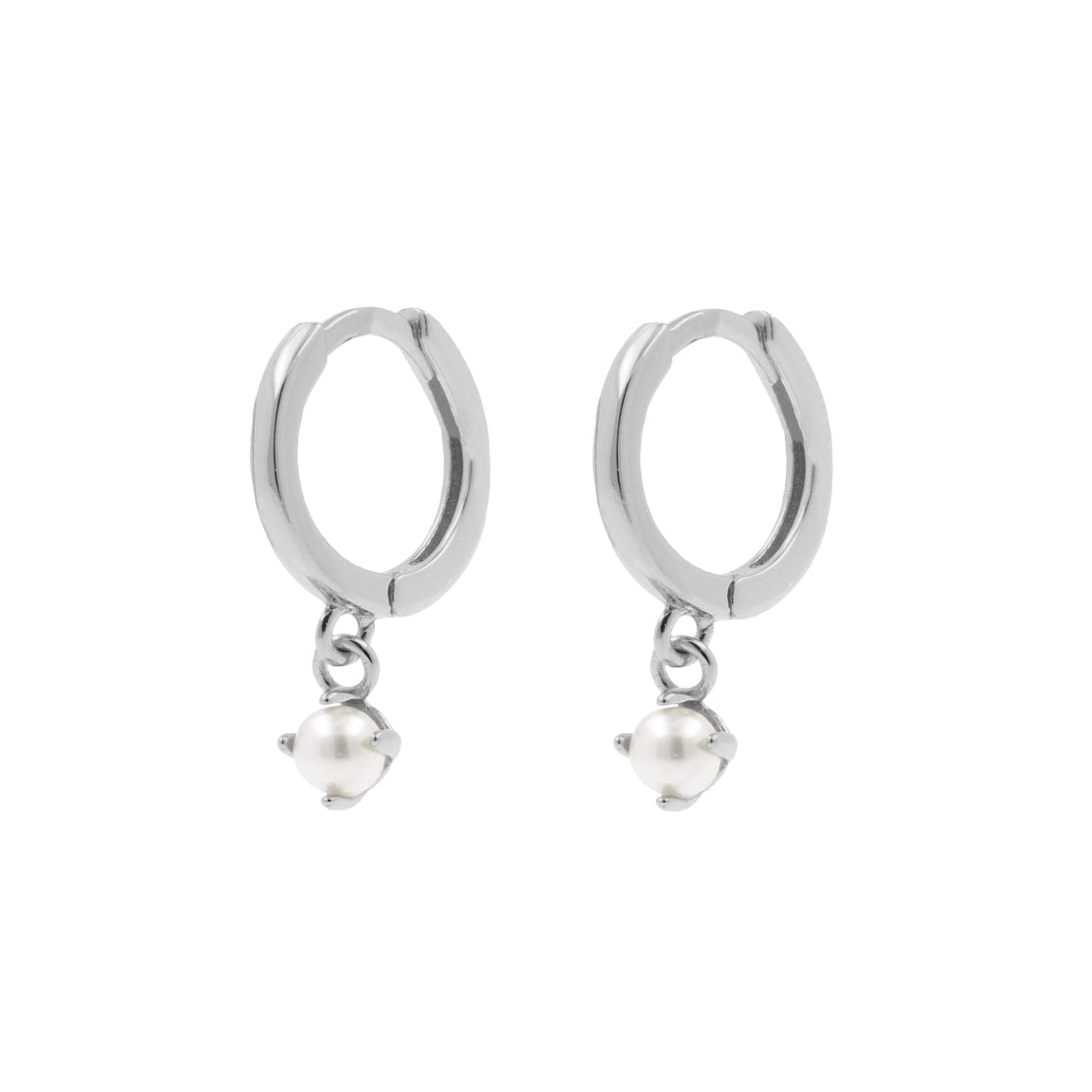 925 Silver 925 Silver Ear Hoops - Pearl Dangle Silver
