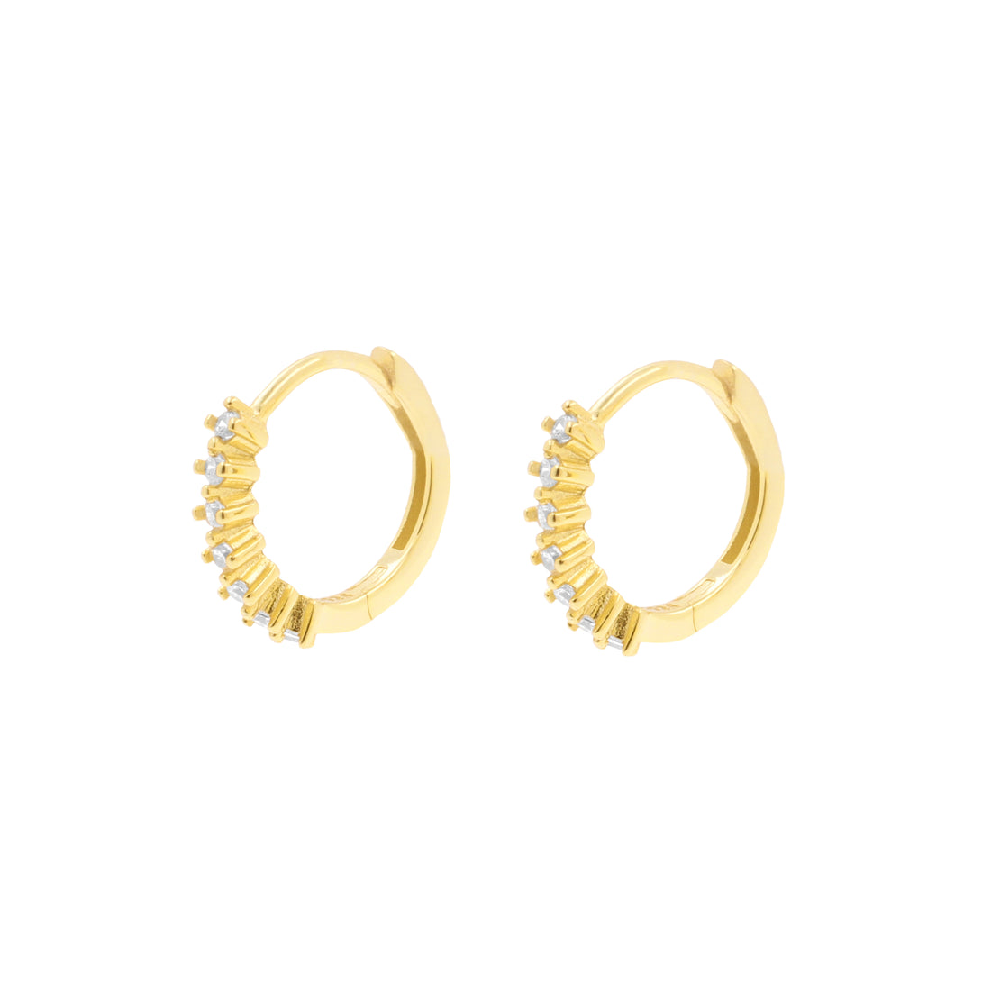 925 Silver 925 Silver Ear Hoops - Round Zirconias Gold