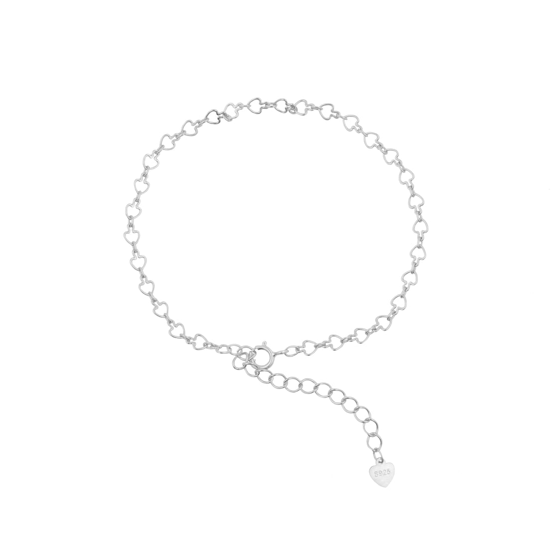 925 Silver Bracelet With Heart Shaped Chain Silver