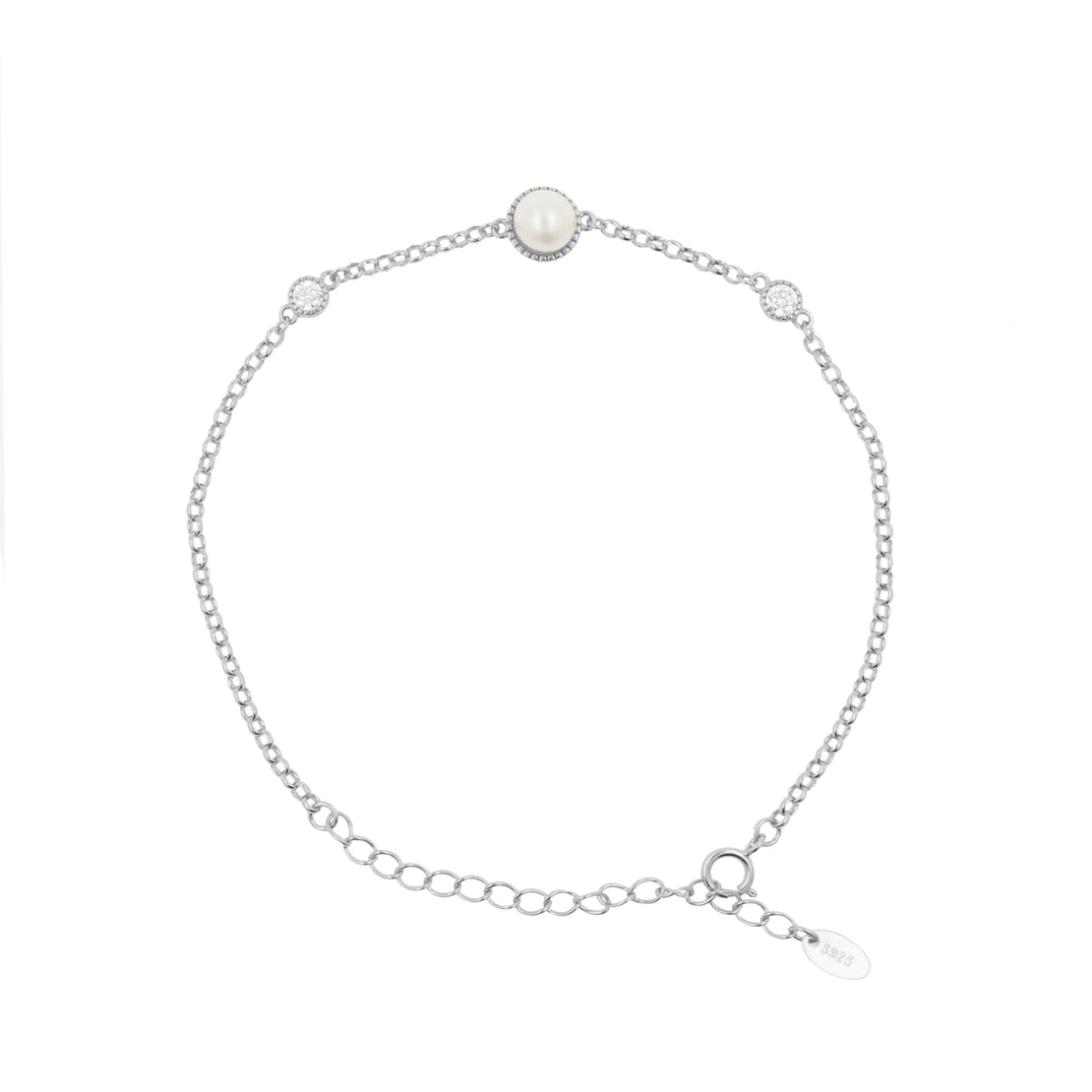925 Silver Bracelet With Pearl and Zirconia Silver