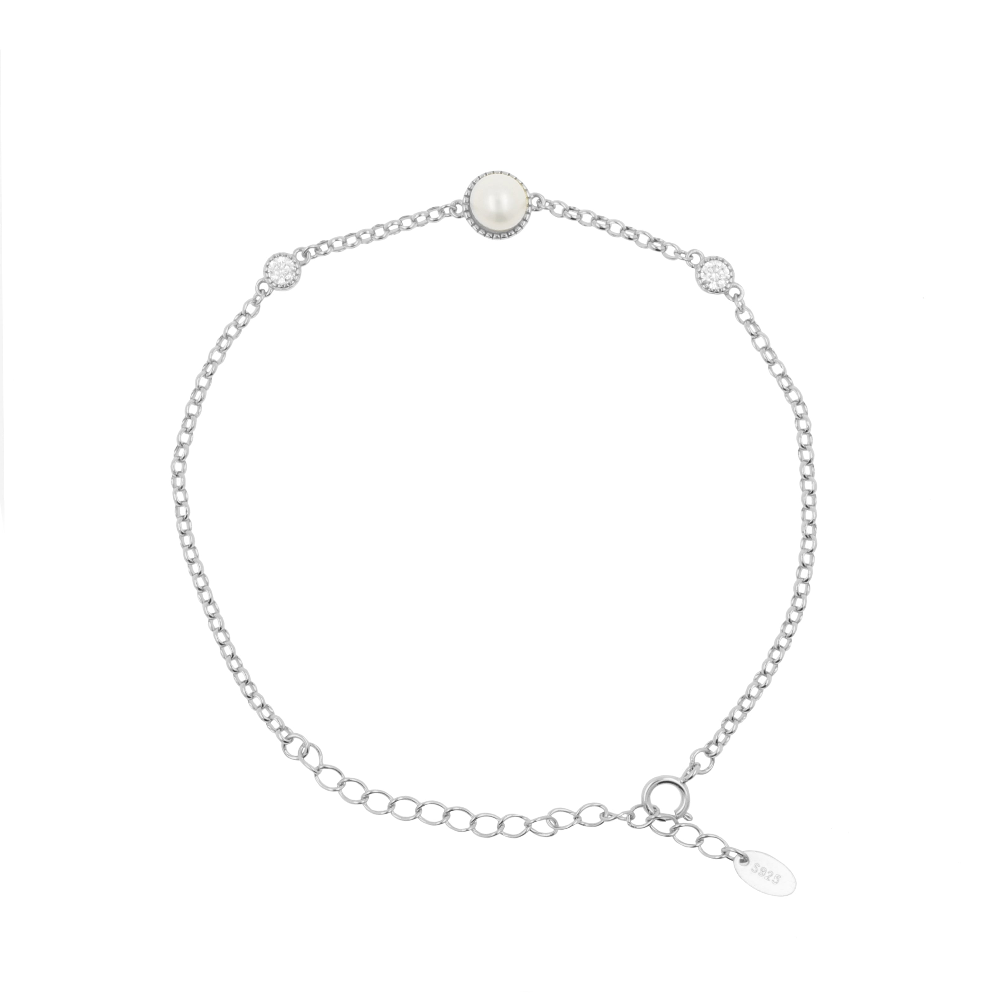 925 Zilver Armband Met Parel En Zirkonia  Zilver