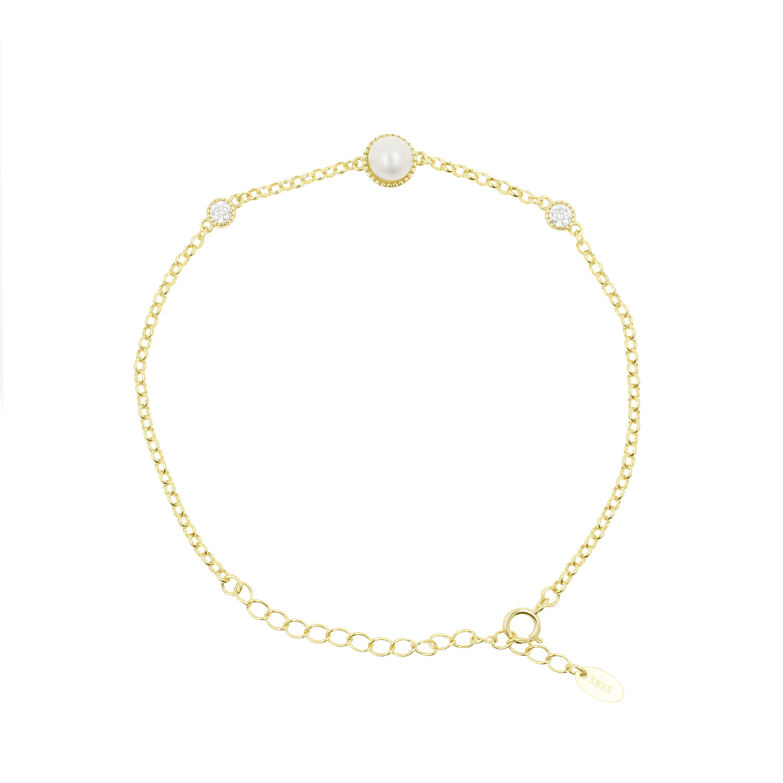 925 Silver Bracelet With Pearl and Zirconia Gold
