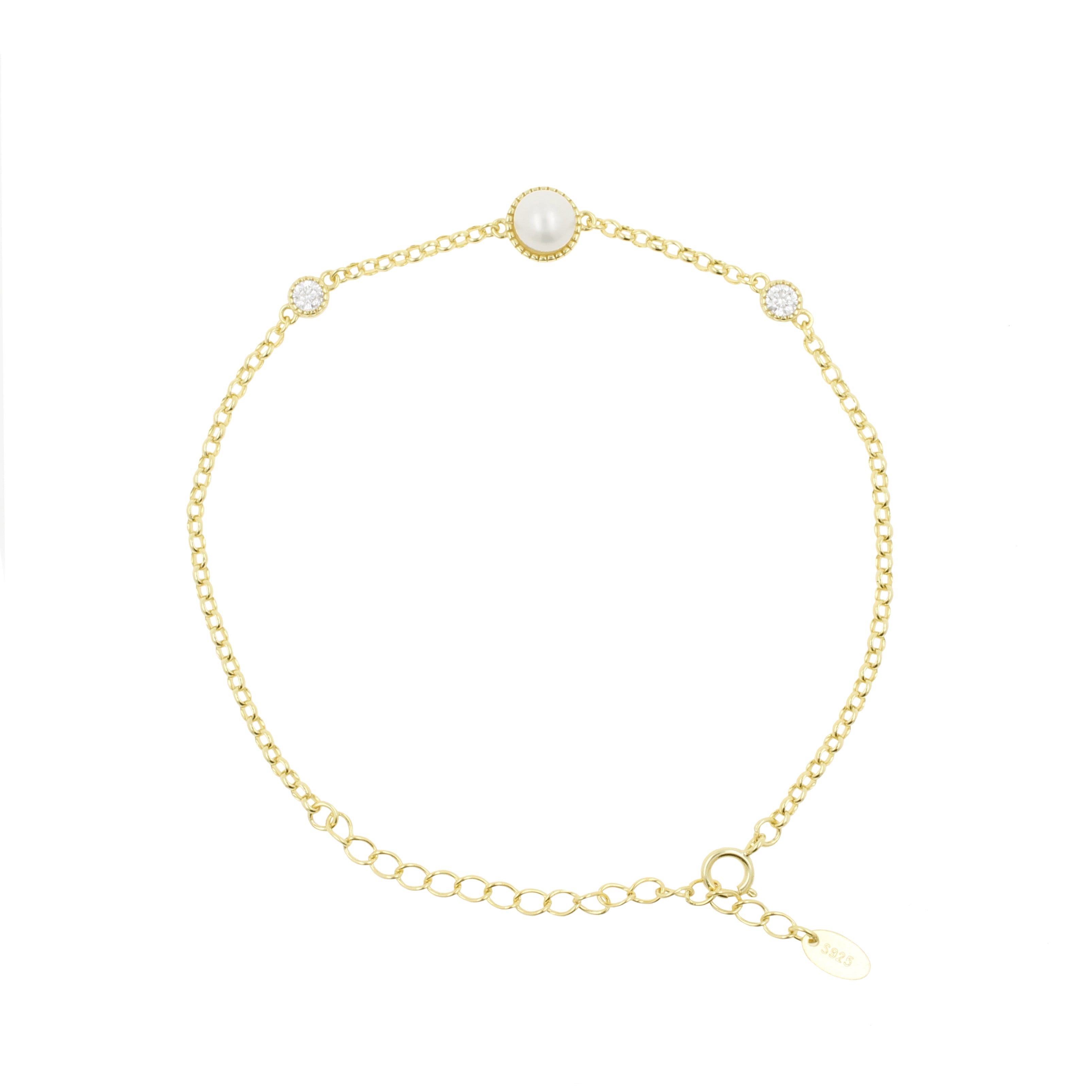 925 Zilver Armband Met Parel En Zirkonia  Goud