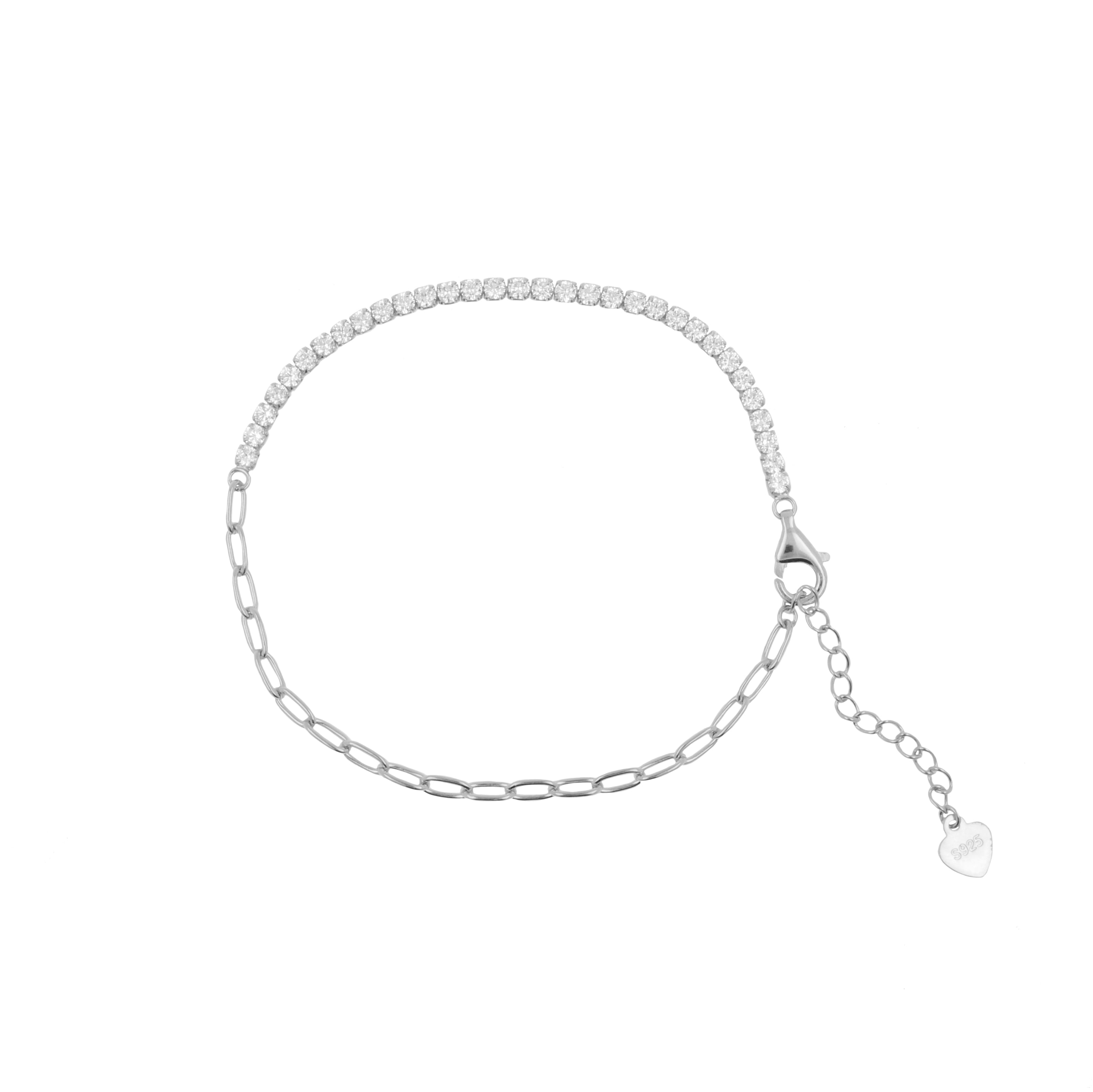 925 Zilver Armband Met Vierkante Zirkonia Steentjes Zilver