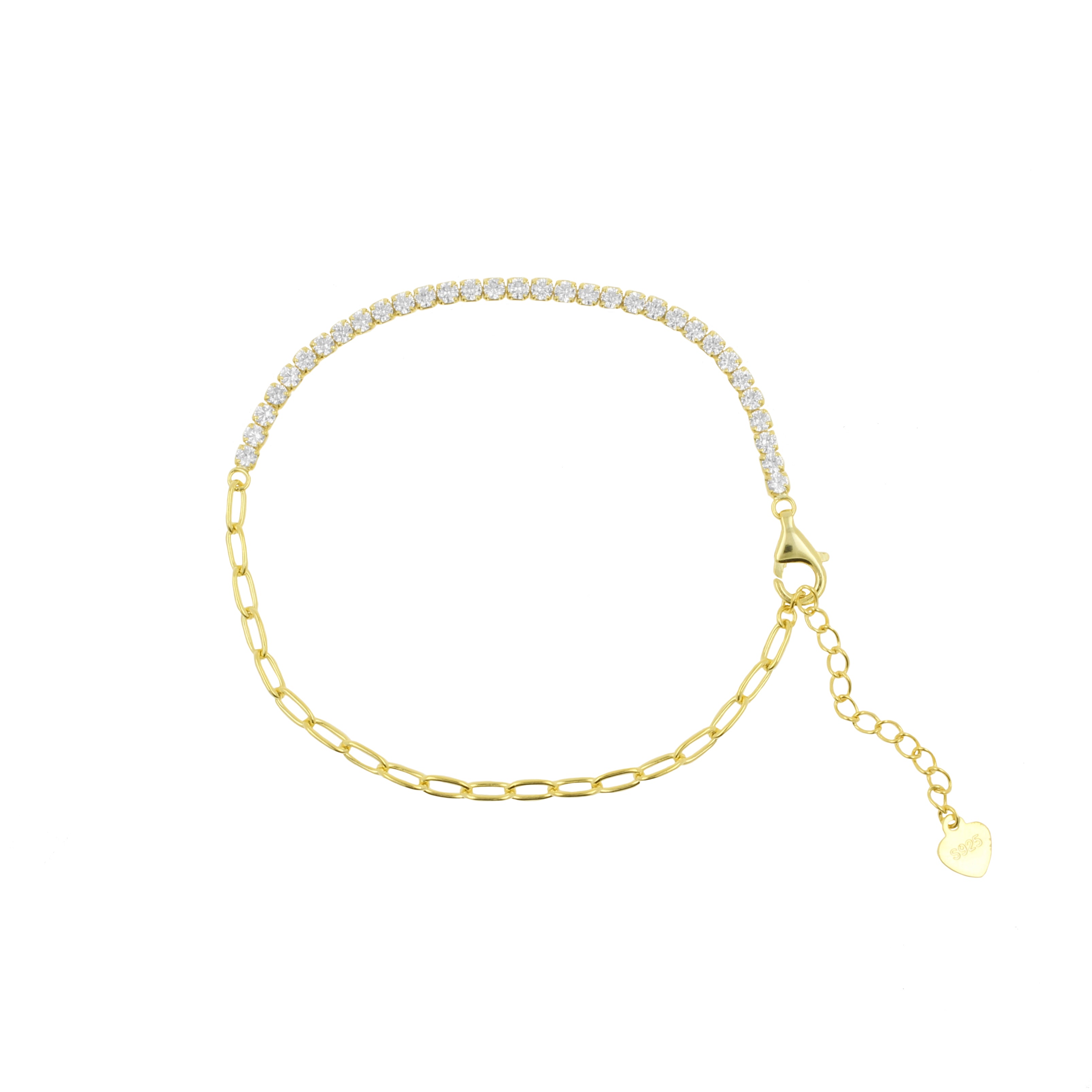 925 Zilver Armband Met Vierkante Zirkonia Steentjes Goud