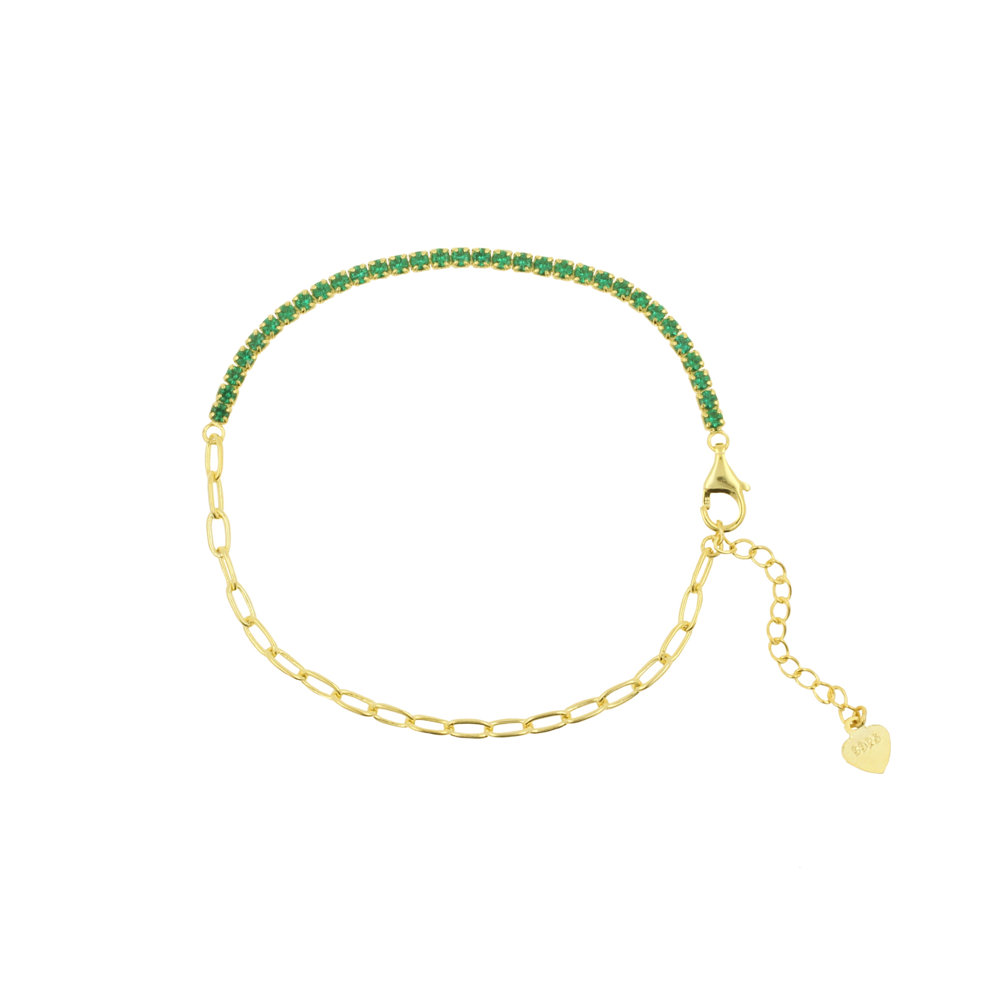 925 Zilver Armband Met Vierkante Zirkonia Steentjes Goud