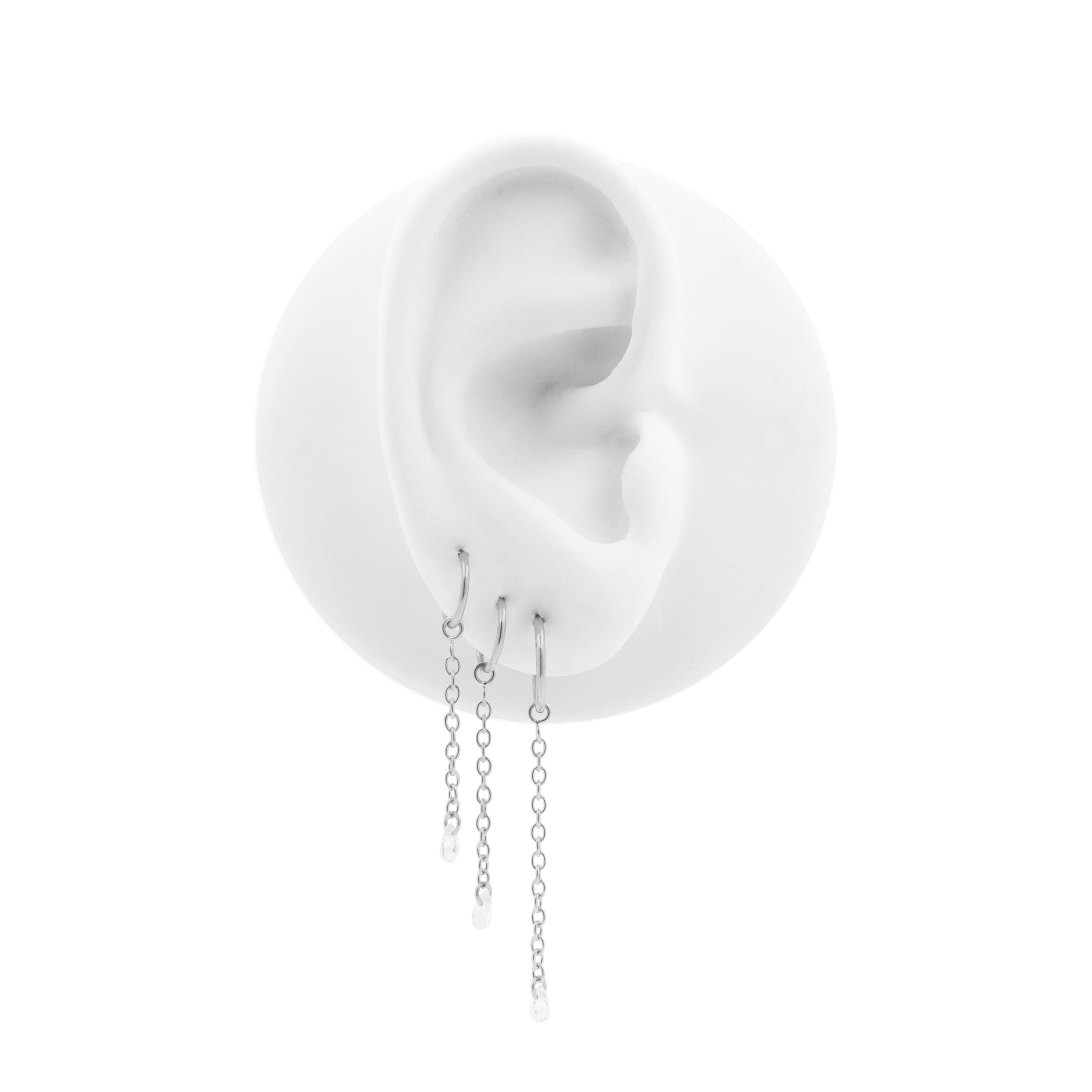 Chirurgisch Stalen Click Ring Box Chain met Druppelvormige Zirkonia - Enkel - Zilver