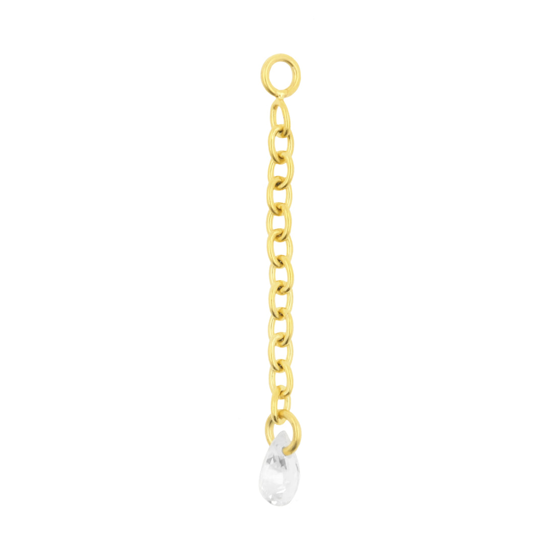 Surgical Steel Click Ring Link Chain with Pear-Shaped Cubic Zirconia - Single - Silver