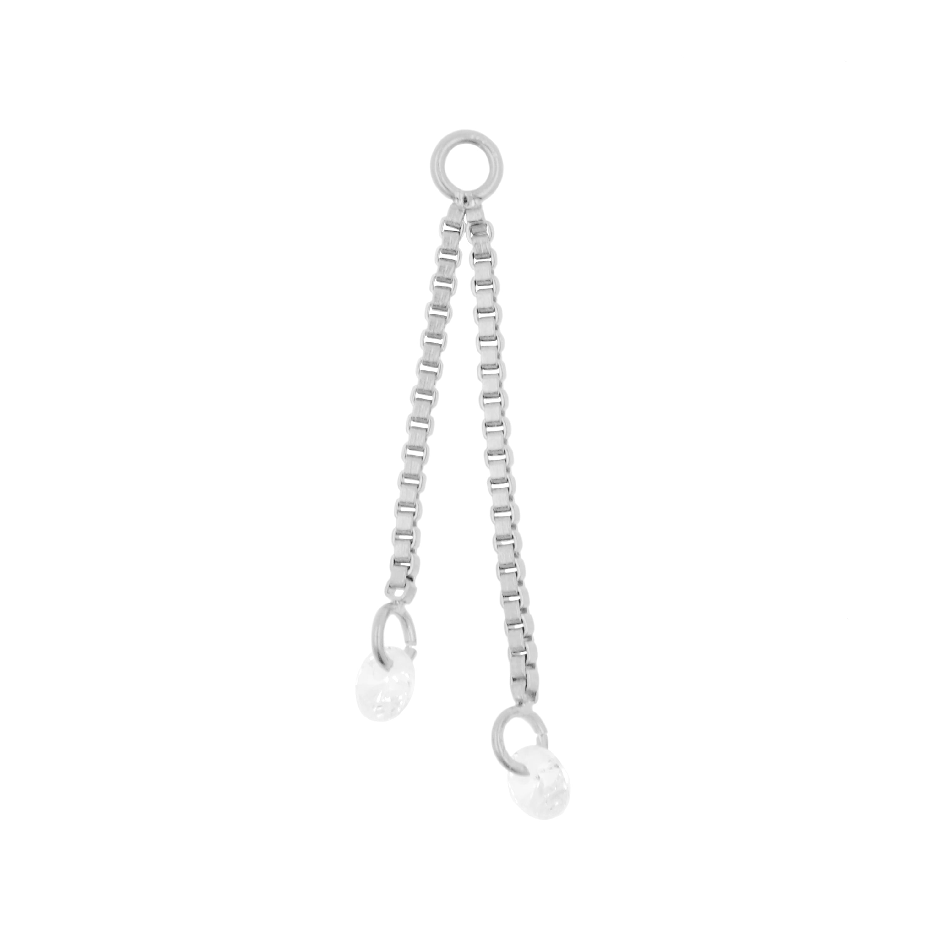 Chirurgisch Stalen Click Ring Box Chains met Ronde Zirkonia’s - Dubbel - Zilver