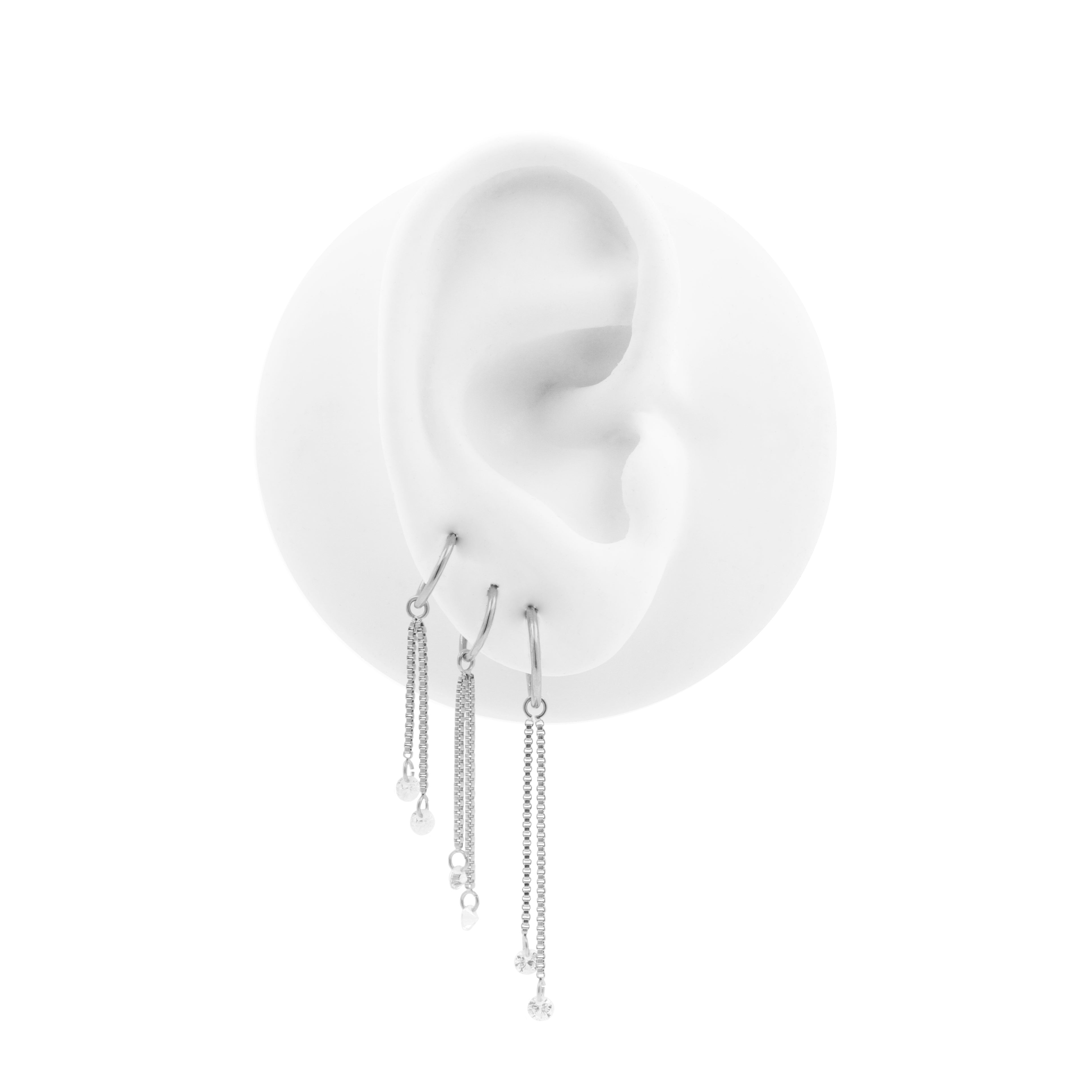 Chirurgisch Stalen Click Ring Box Chains met Ronde Zirkonia’s - Dubbel - Zilver