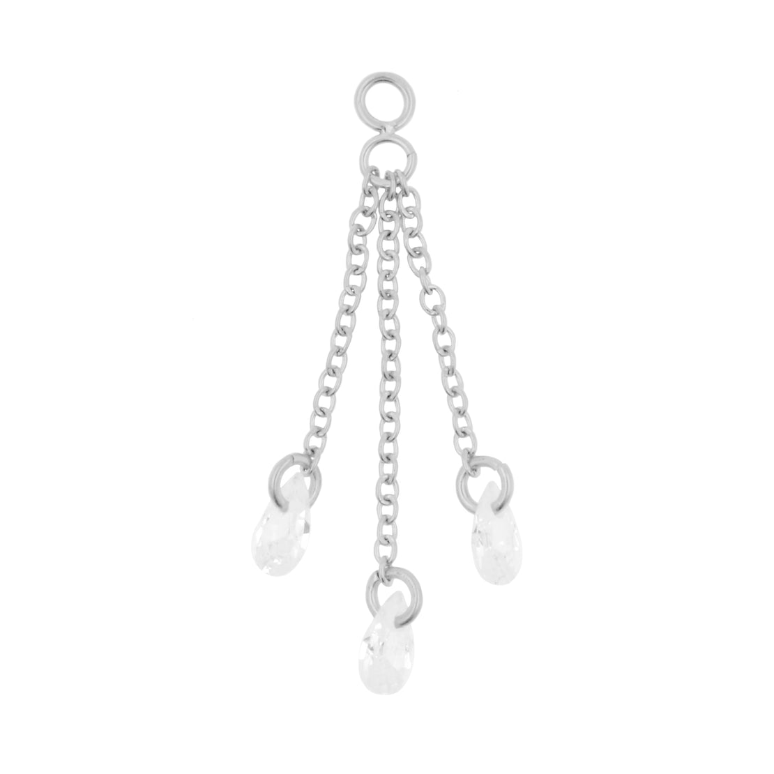 Surgical Steel Click Ring Box Chains with Round Cubic Zirconia Stones - Triple - Silver