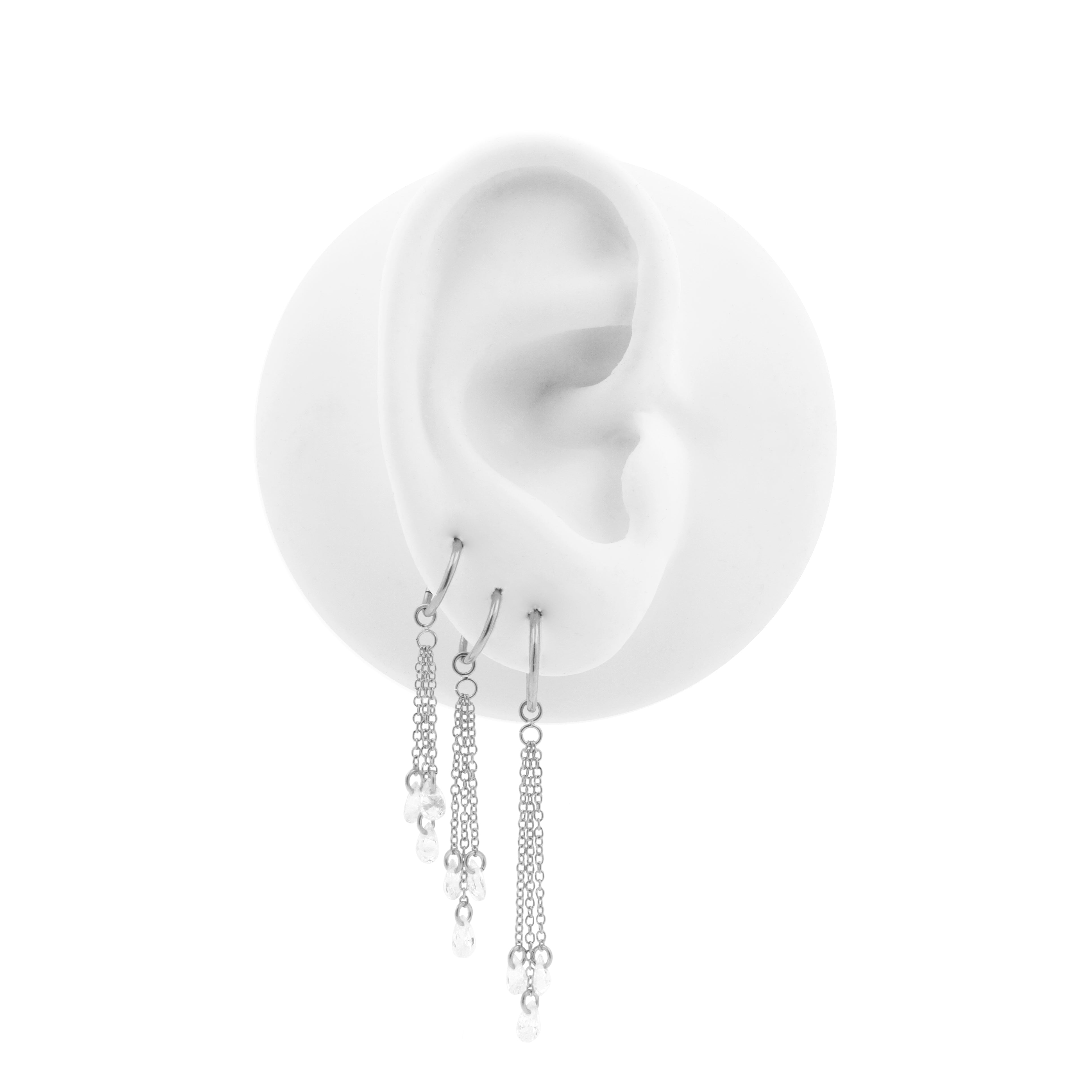 Chirurgisch Stalen Click Ring Box Chains met Ronde Zirkonia’s - Driedubbel - Zilver