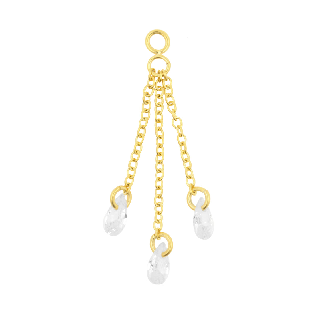Surgical Steel Click Ring Link Chains with Pear-Shaped Cubic Zirconia Stones - Triple - Silver