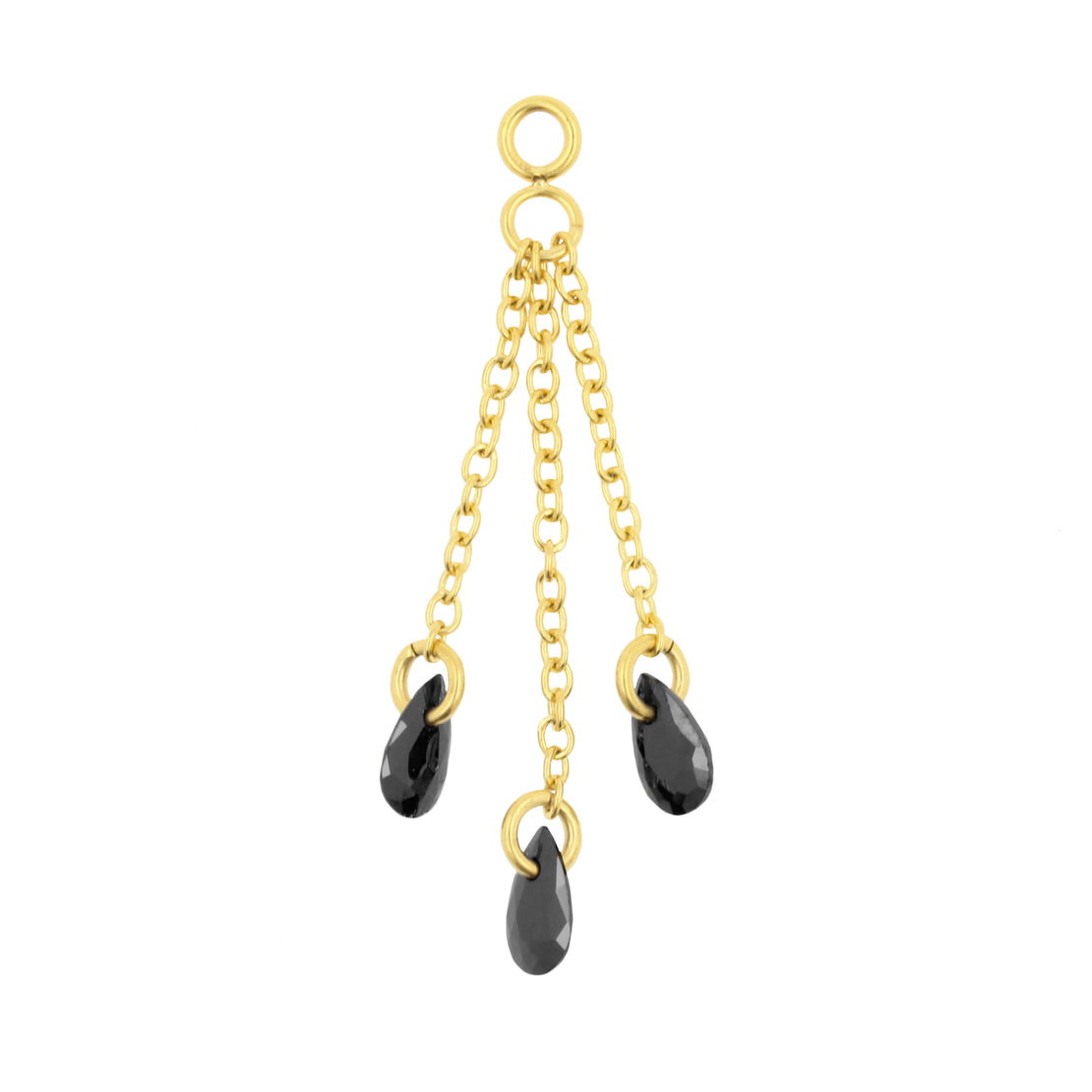 Surgical Steel Click Ring Link Chains with Pear-Shaped Cubic Zirconia Stones - Triple - Gold