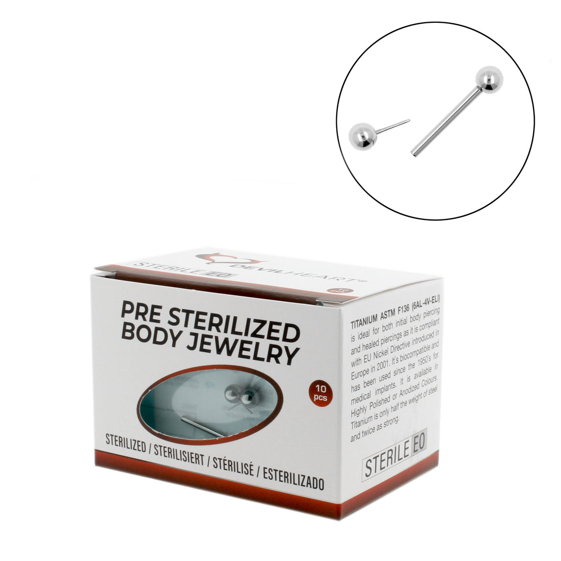 Titanium Barbell - Gesteriliseerd (10 stuks) Zilver