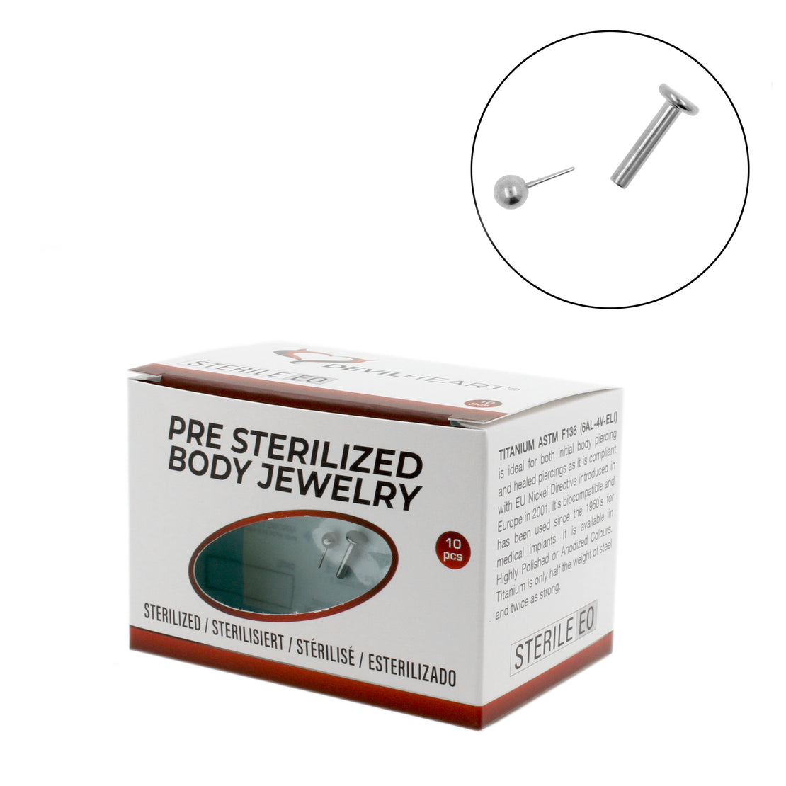 Titanium Labret Stud - Gesteriliseerd (10 stuks) Zilver