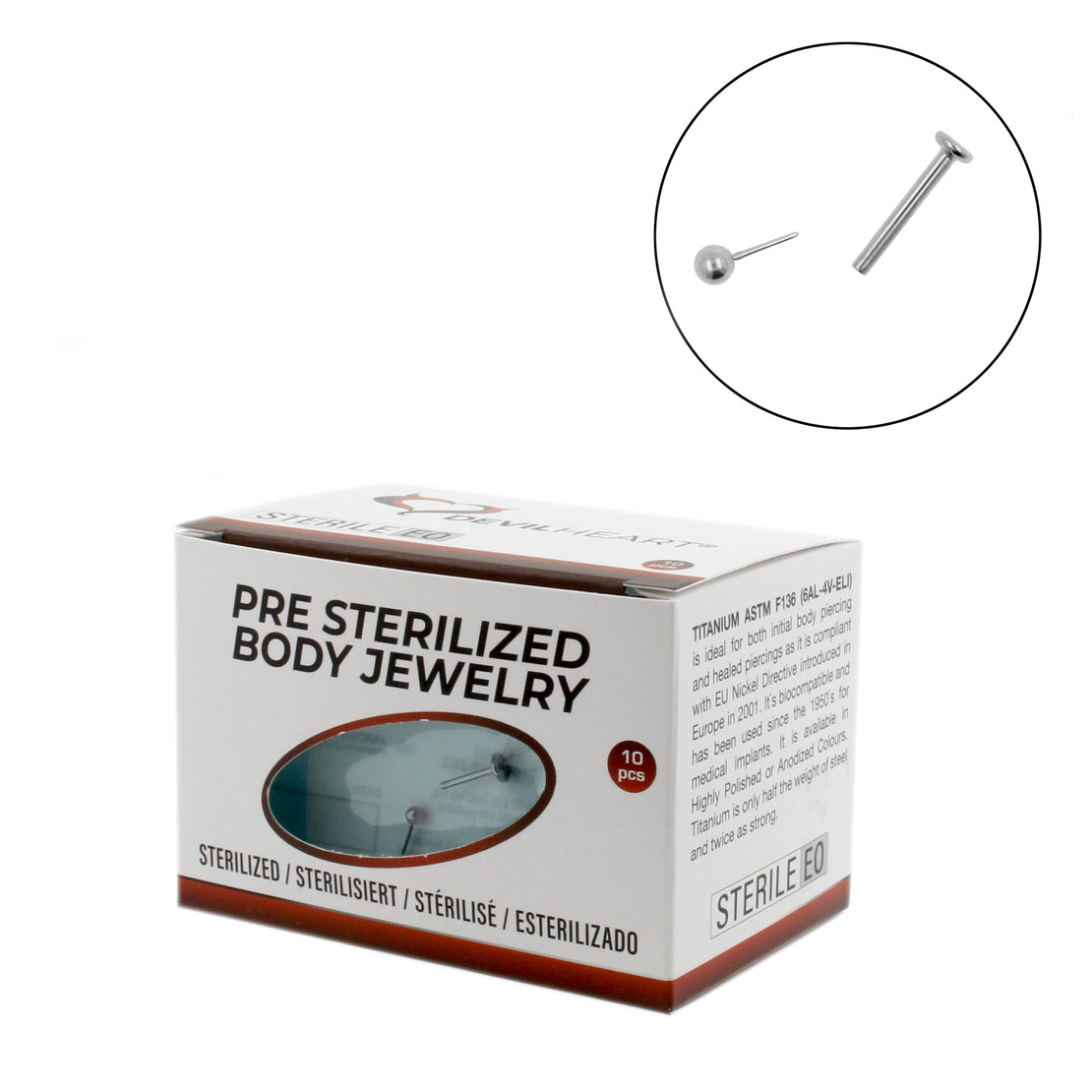 Titanium Labret Stud - Gesteriliseerd (10 stuks) Zilver